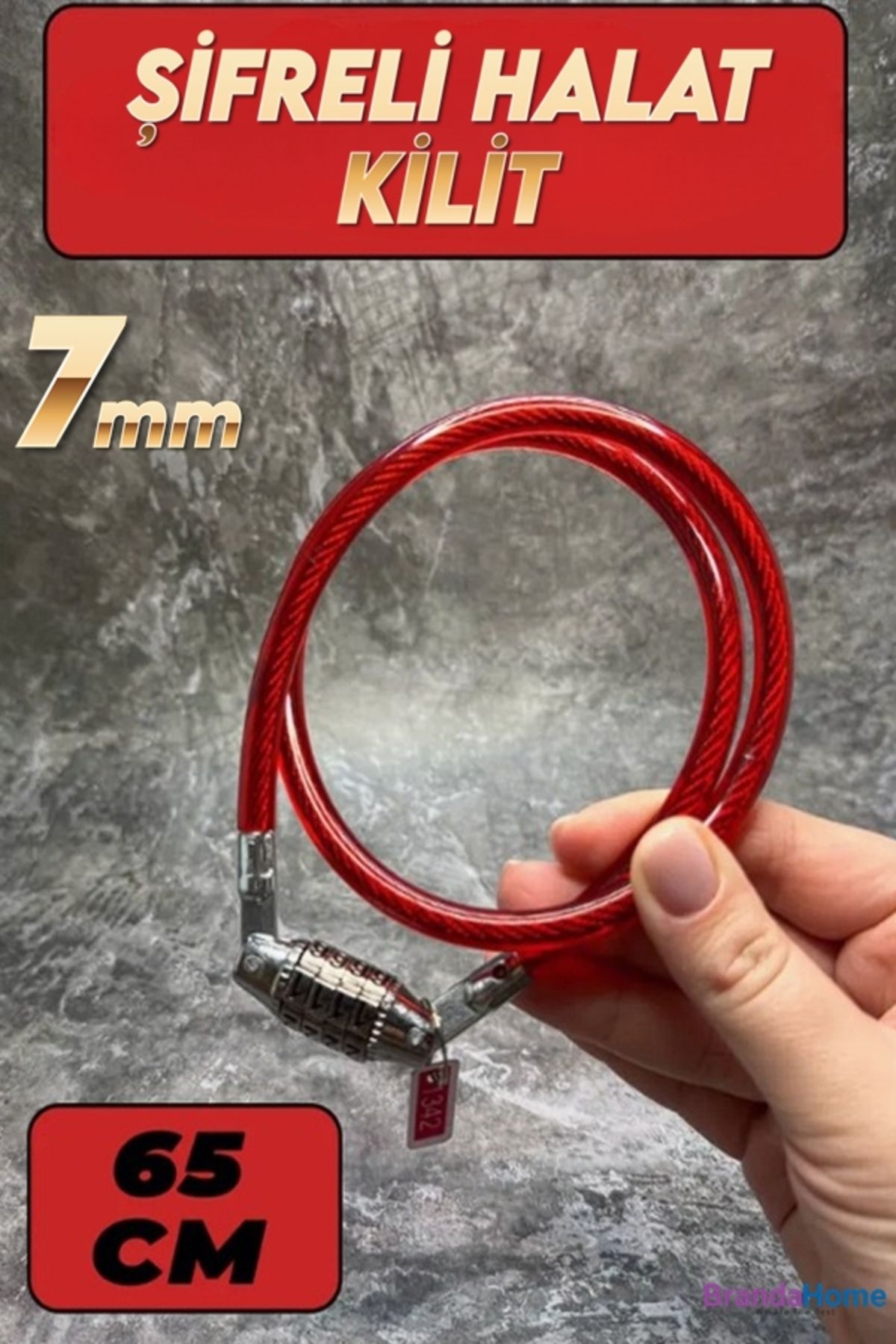 brandahome Bisiklet Şifreli Halat Kilit Güvenlik 7mm 65cm