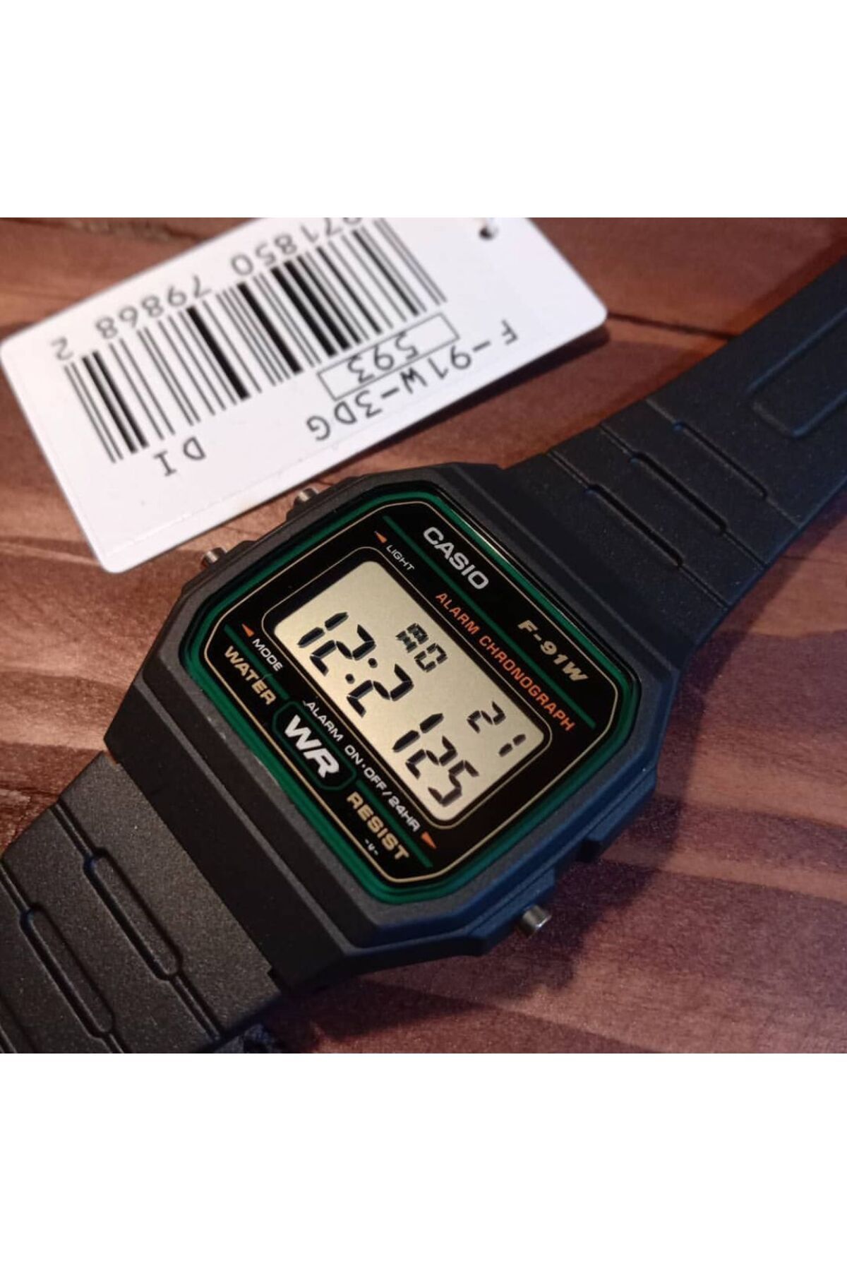 Casio-Casio Men's Quartz Watch with Digital Display and Rubber Strap F-91W-3DG, Black, Strap 3