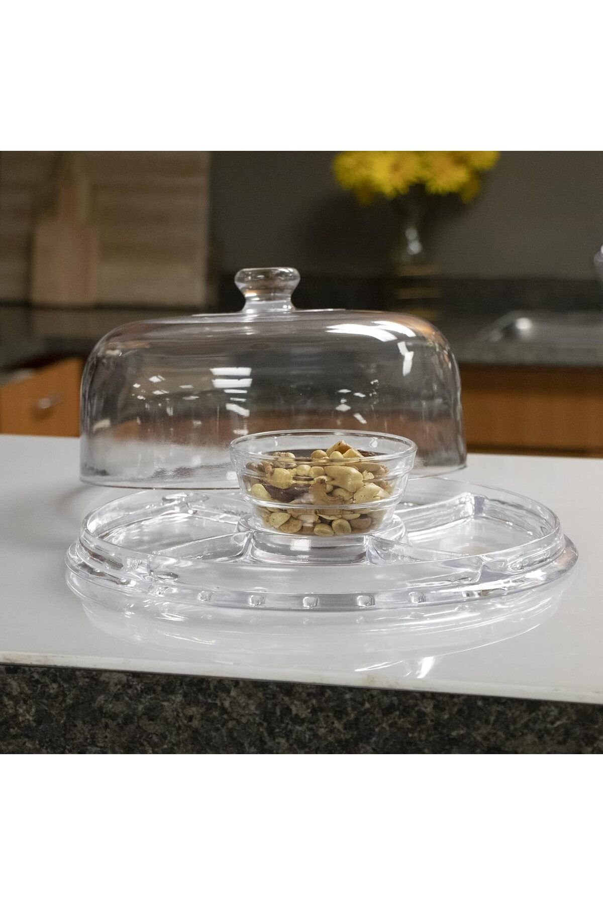 Generic-Cake Stand 3 In 1 Design Dome Multi Function Serving Platter Salad And Punch Bowl Acrylic 6