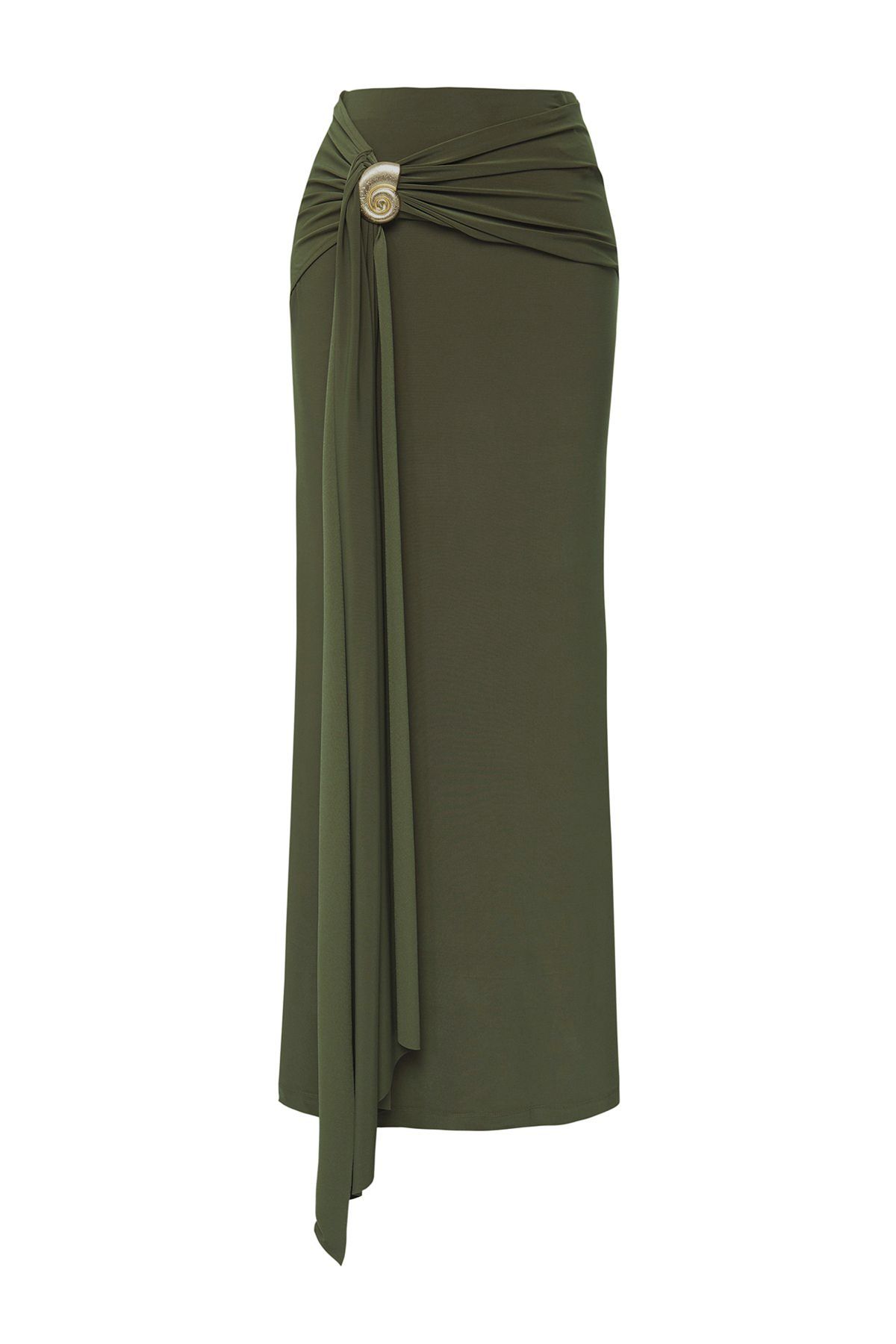 Trendyol Collection Spódnica Dzianinowa Długa, Dopasowana Do Ciała W Kolorze Khaki Z Limitowanej Edycji Kobieta - 36