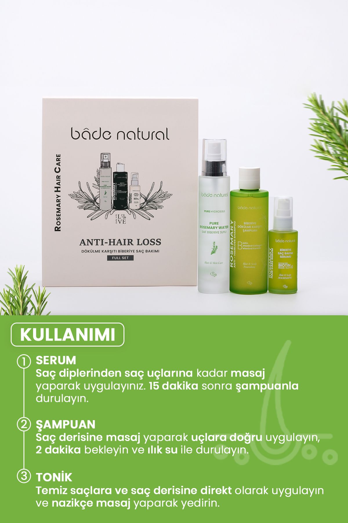 ست مراقبت مو مردانه و زنانه ROSEMARY ANTI SHEDDING تقویت مجموعه از پیچیده Bade Natural