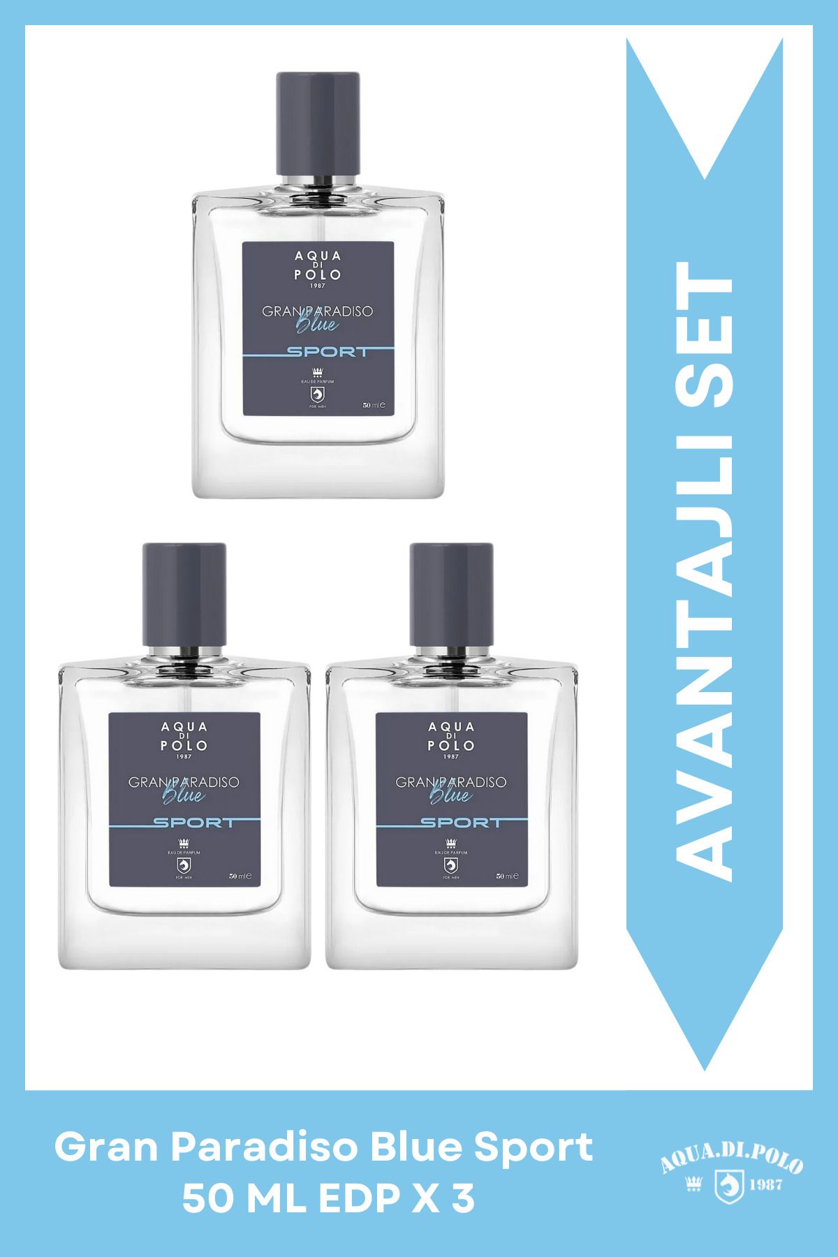 ست عطر مردانه Fujer 50 میلی لیتری Gran Paradiso Blue Sport Edp 3 عددی آروماتیک Stcc021195 Aqua Di Polo 1987