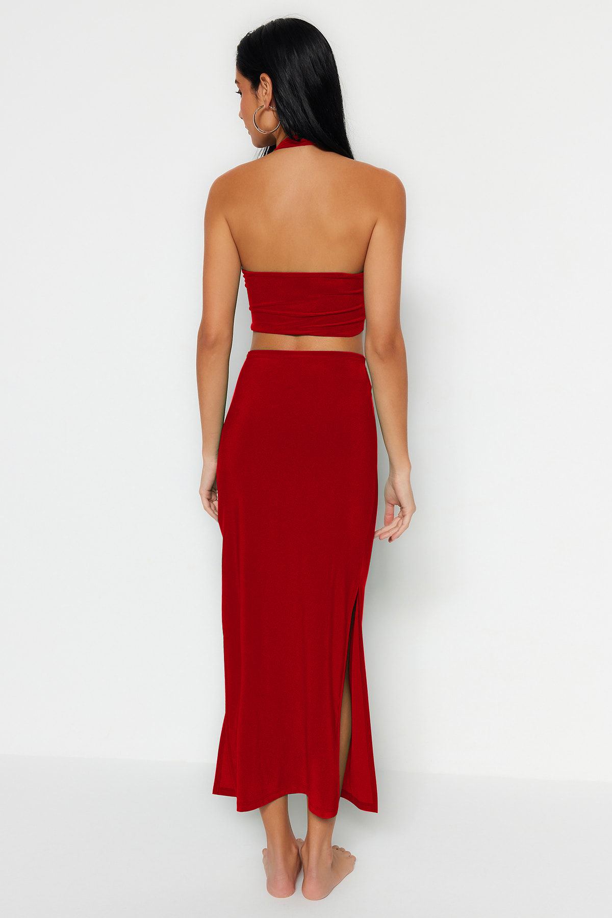 Trendyolmilla  Kırmızı Örme Aksesuar Detaylı Plaj Bluz-Etek Takım TBESS23AU00084 - Görsel 5