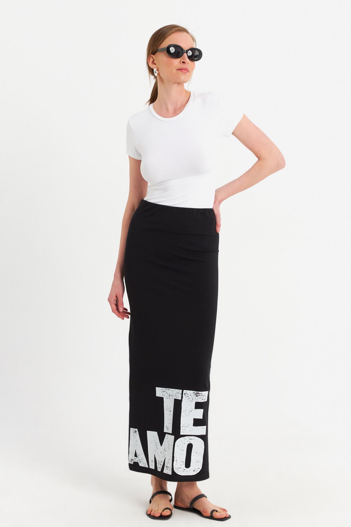 Cool & Sexy-Women's Black Printed Slit Midi Skirt Tpg09 5