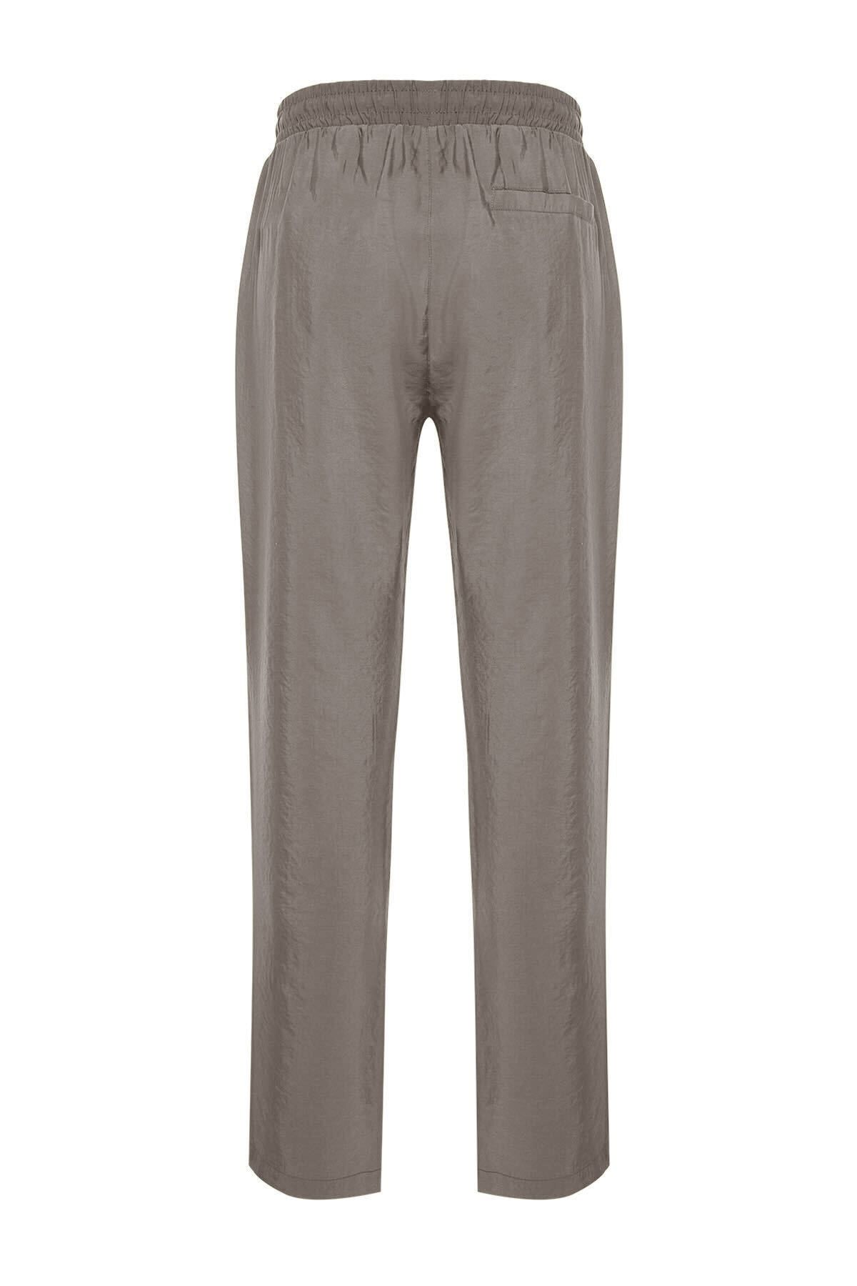Trendyol Collection-Khaki Regular Fit Elastic Waist Tied Modal Mixed Soft Button Trousers Tmnss24Pl00000 6