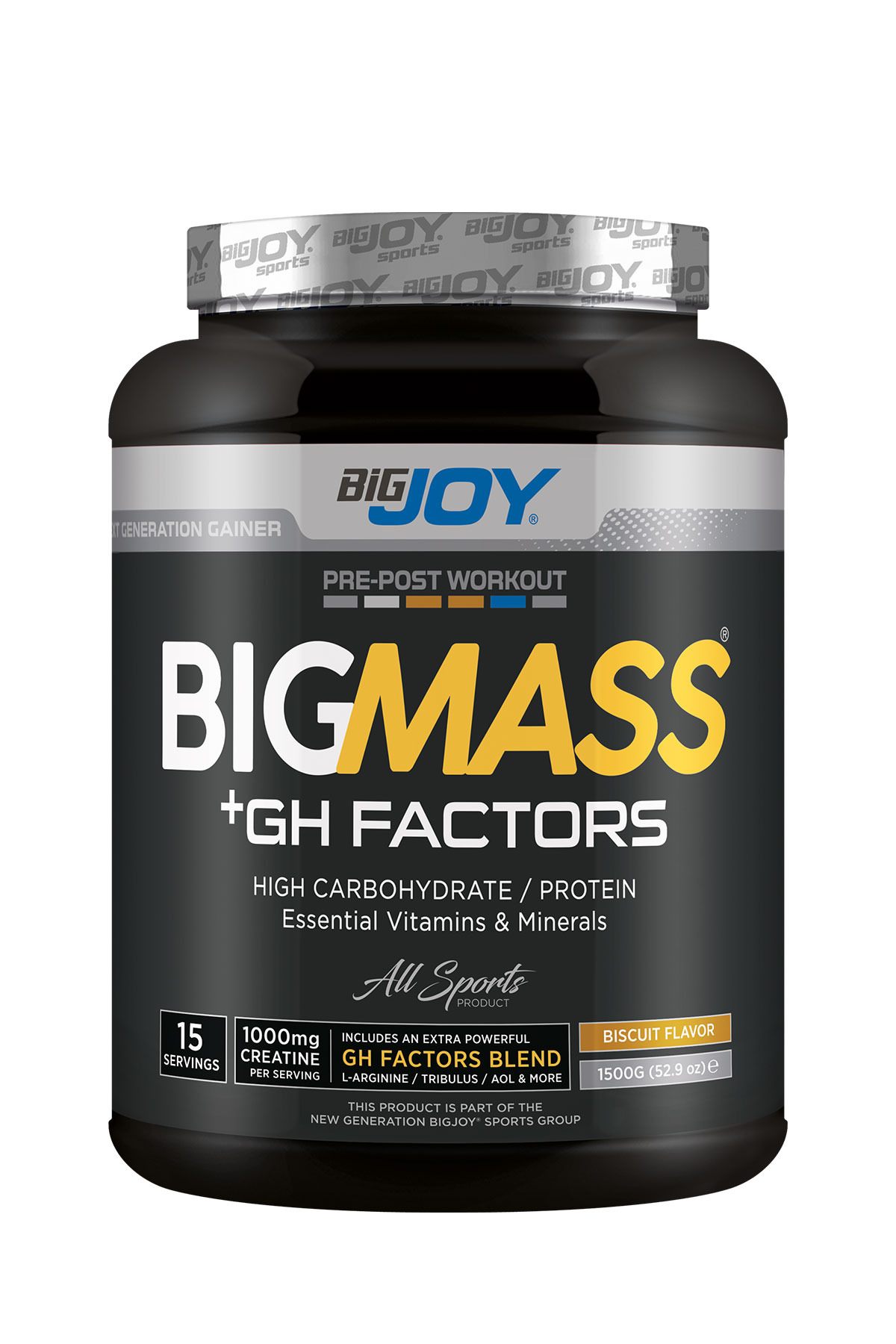 Bigjoy Sports MASS GAİNER Kilo Aldırıcı – 1500 gr – Bisküvi | BigMass Gh Factors Karbonhidrat Tozu