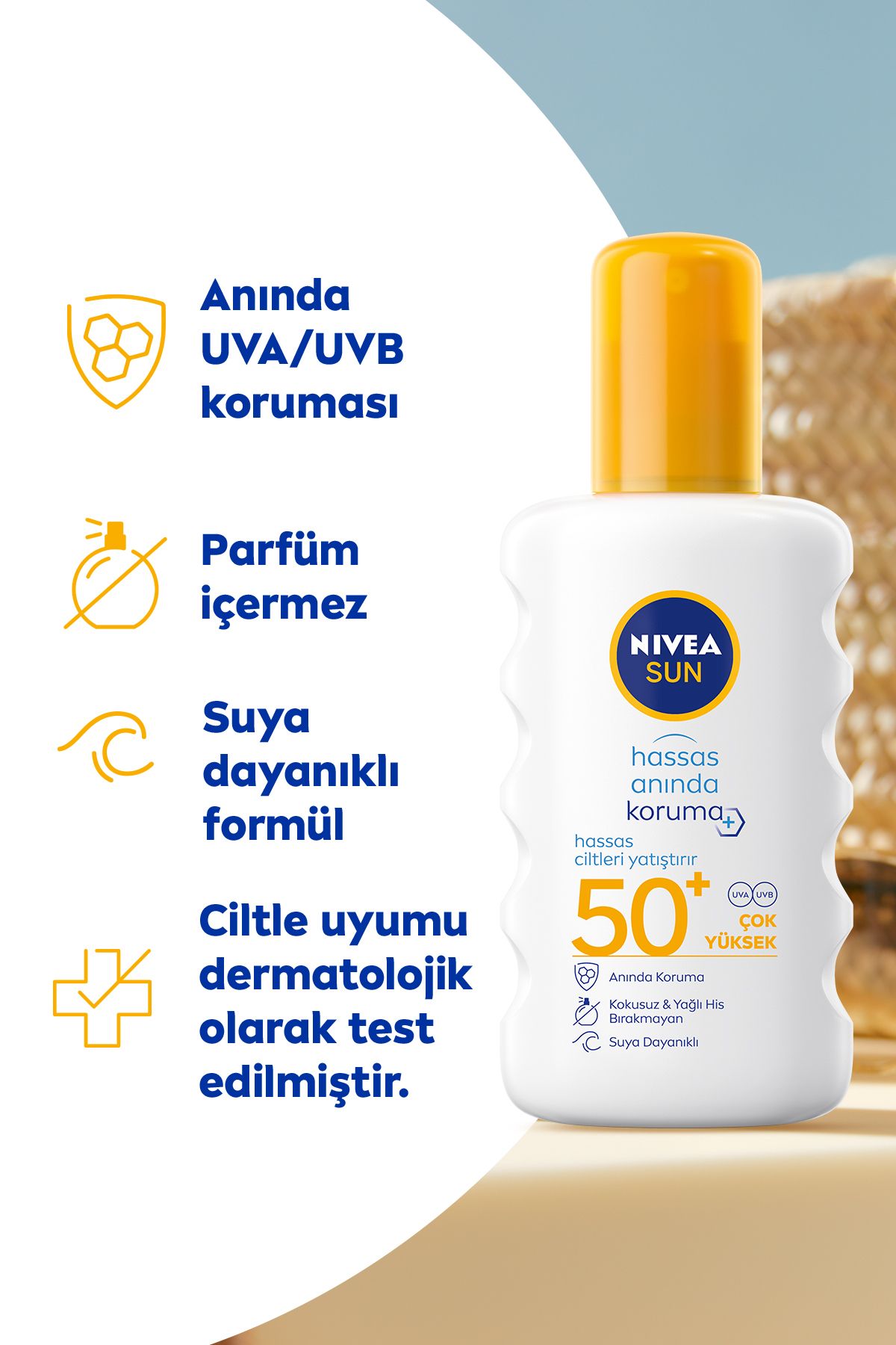 اسپری ضد آفتاب فوری SUN SPF50 200 میلی لیتر، پوست های حساس، تسکین دهنده، UVA UVB، X2 عدد، کیف هدیه NIVEA