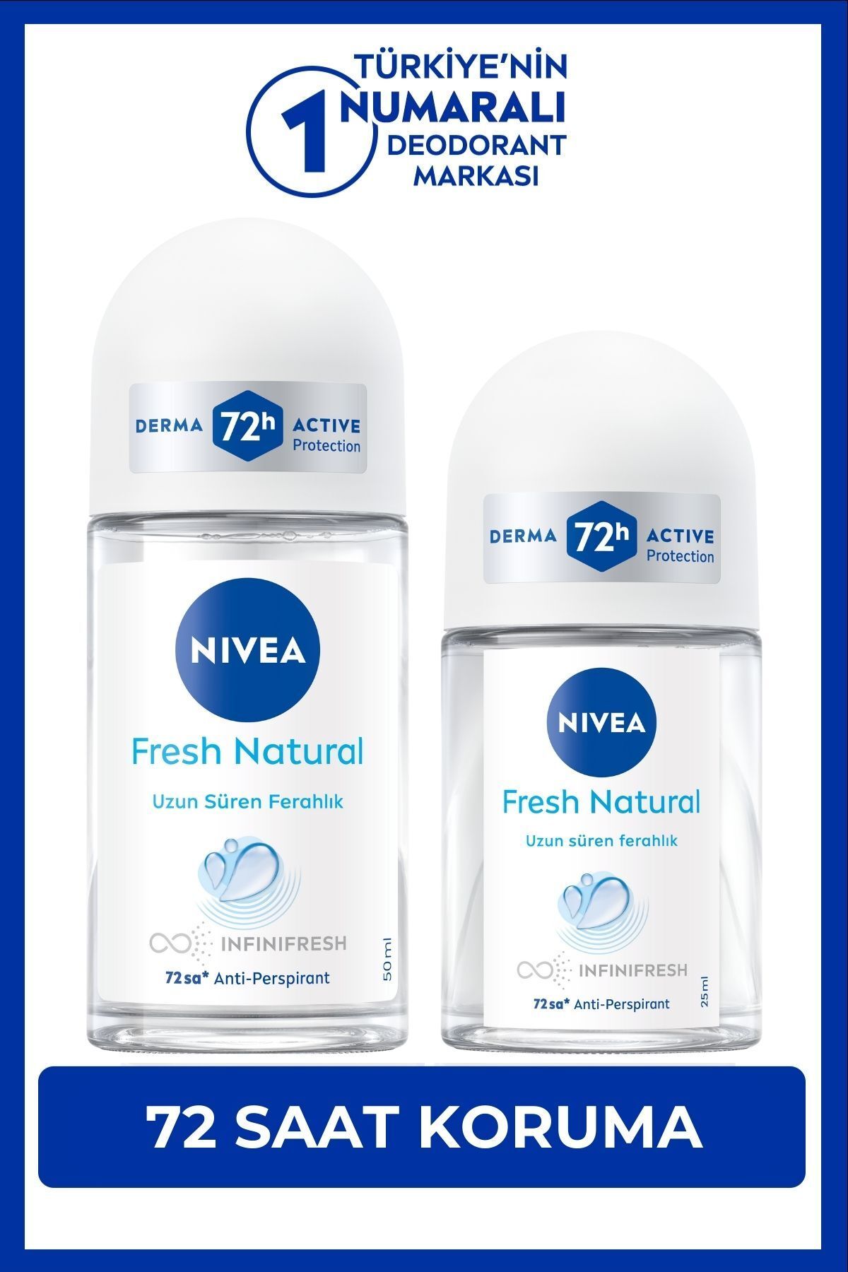 دئودورانت زنانه Roll-on Fresh Natural 50ml و Mini Roll-on 25ml، محافظت 72 ساعته از عرق، عطر تازه NIVEA