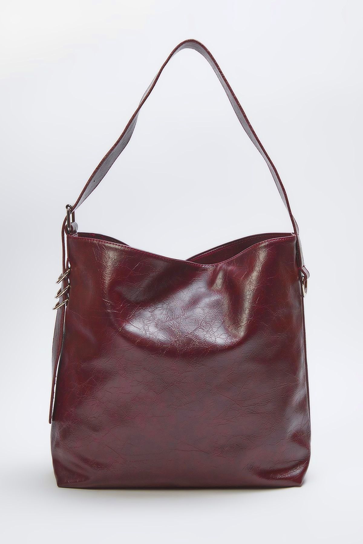 TRENDYOL SHOES-Burgundy Crinkle Faux Leather Belt Buckle Pouch Women Shoulder Bag Takss25Oc00029 5