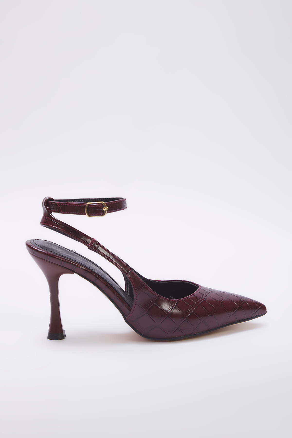 Trendyolmilla Shoes Bordo Kroko Desenli Sivri Burun Kadın 9 cm