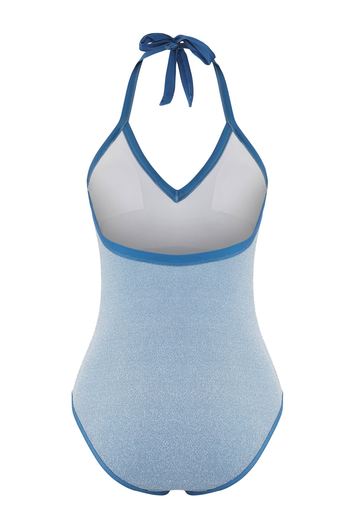 Trendyol Collection-Blue Glitter V-Neck Ribbed Swimsuit Tbess25Ma00122 6