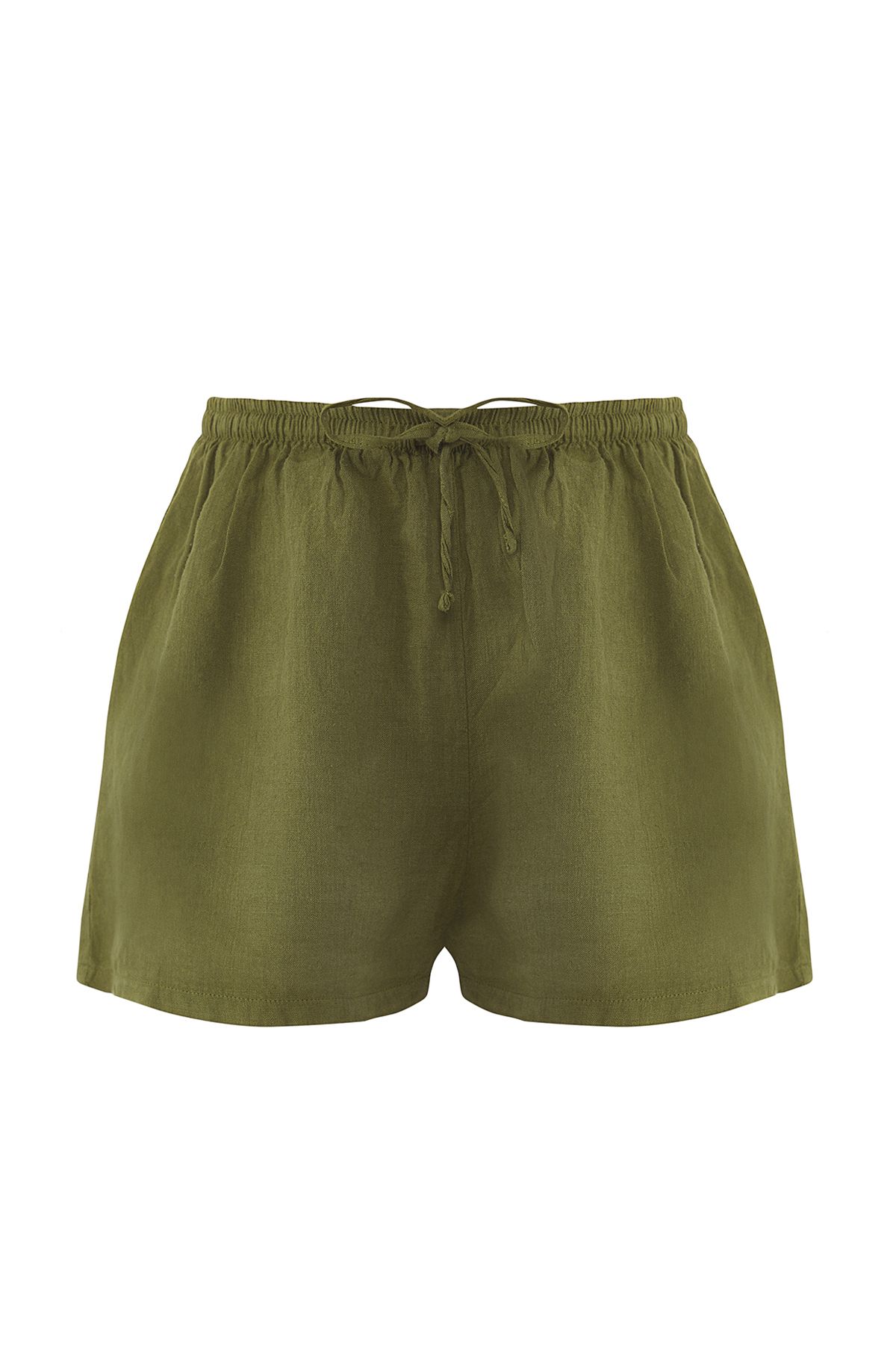 Trendyol Collection-Khaki Woven 100% Linen Beach Shorts Tbess25Sr00013 8