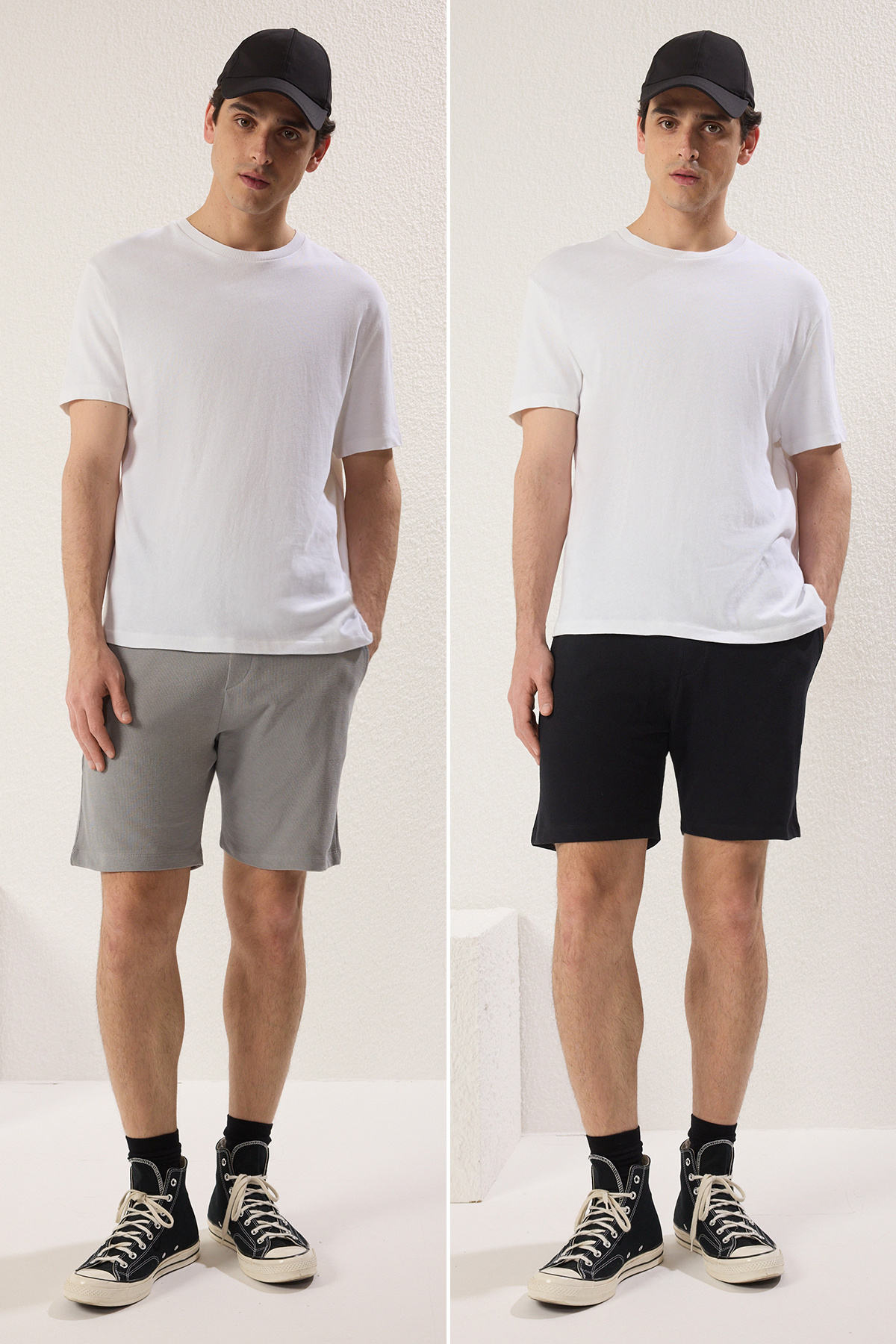 Trendyolmilla  Siyah-Gri 2'li Paket Regular/Normal Kesim %100 Pamuklu Dokulu Şort & Bermuda TMNSS25SR00040