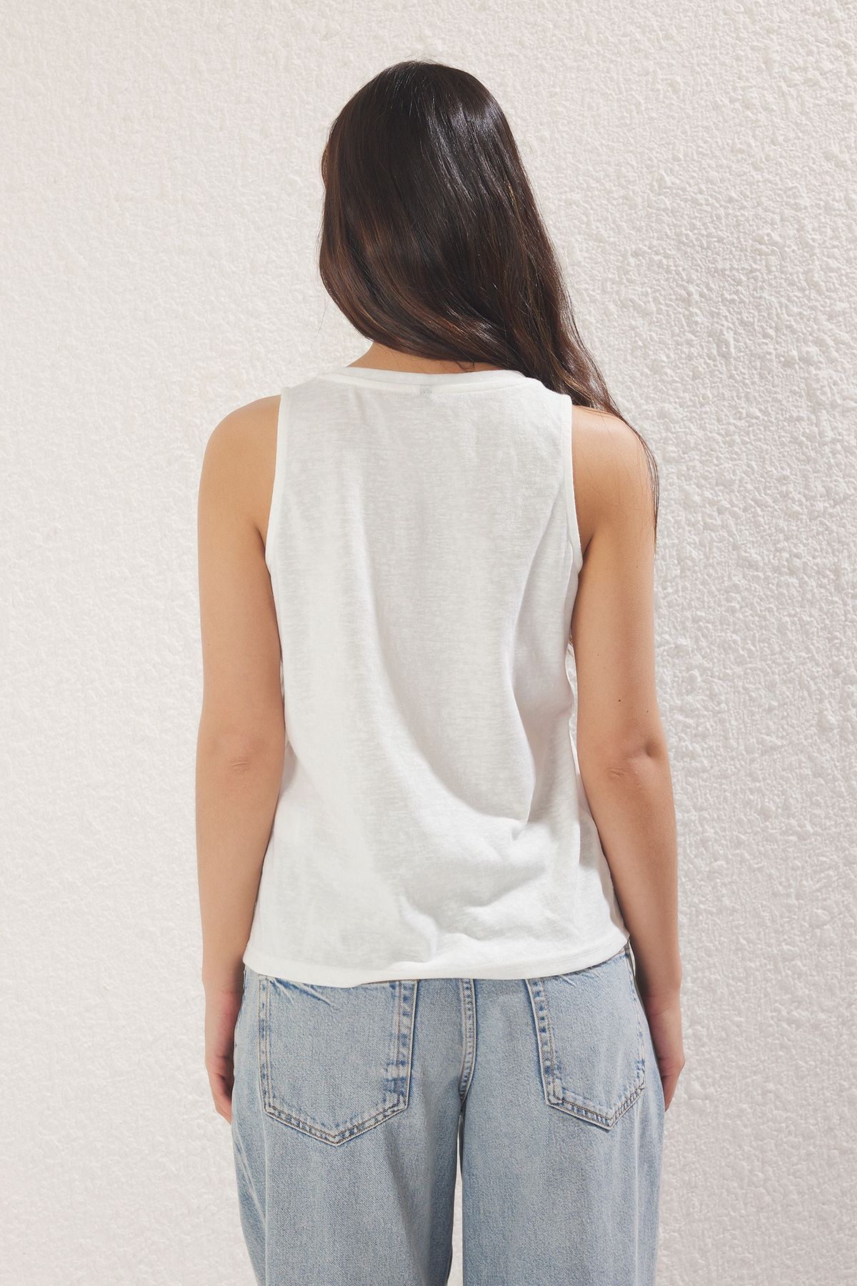 Trendyol Collection-Ecru Linen Look Regular/Normal Fit Knitted Undershirt Twoss25Al00037 4