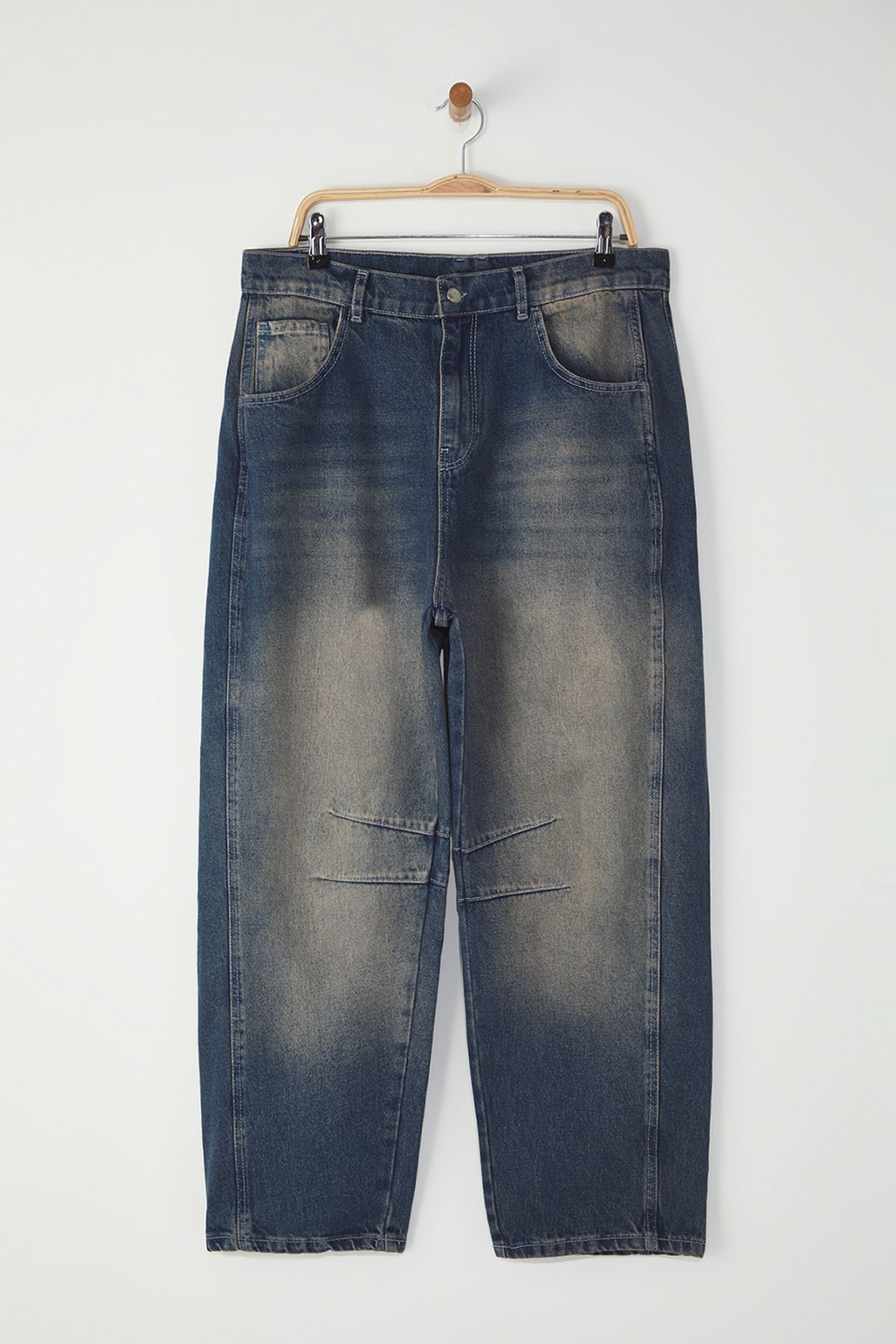 Trendyol Curve-Kék magas derekú Bagyy Fit nagy méretű farmernadrág TBBSS25CJ00000 5