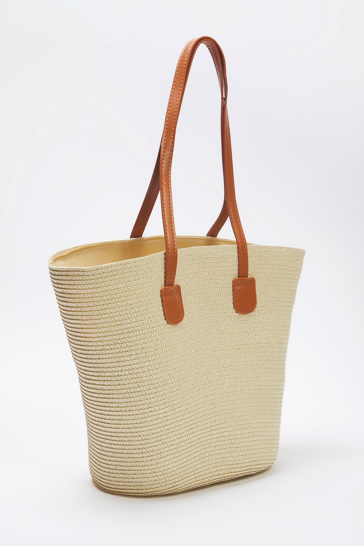 TRENDYOL SHOES-Beige Straw Handle Women's Maxi Shoulder Bag Takss25Oc00051 5