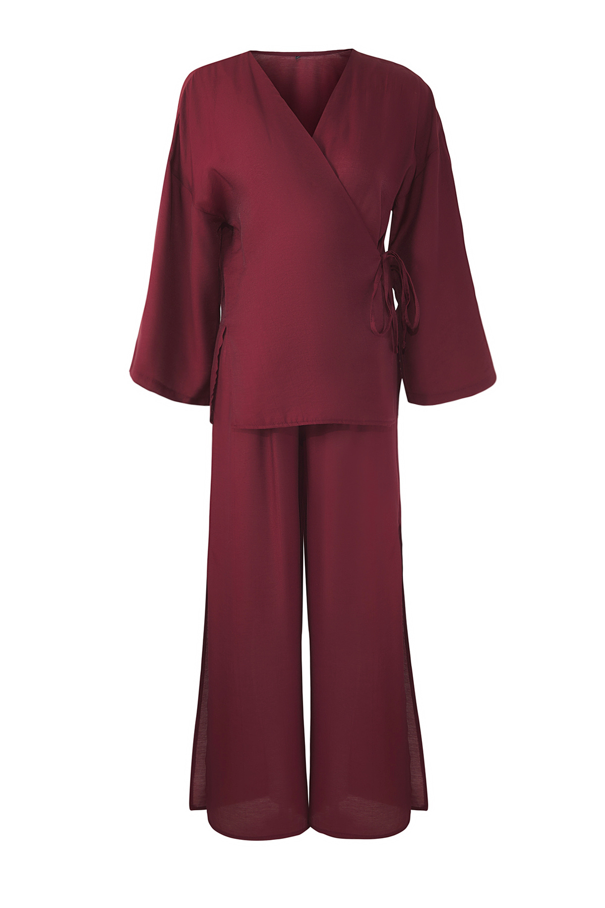 Trendyol Collection-Linen Blended Trousers - Burgundy Beach Set Tbess25Au00007 5