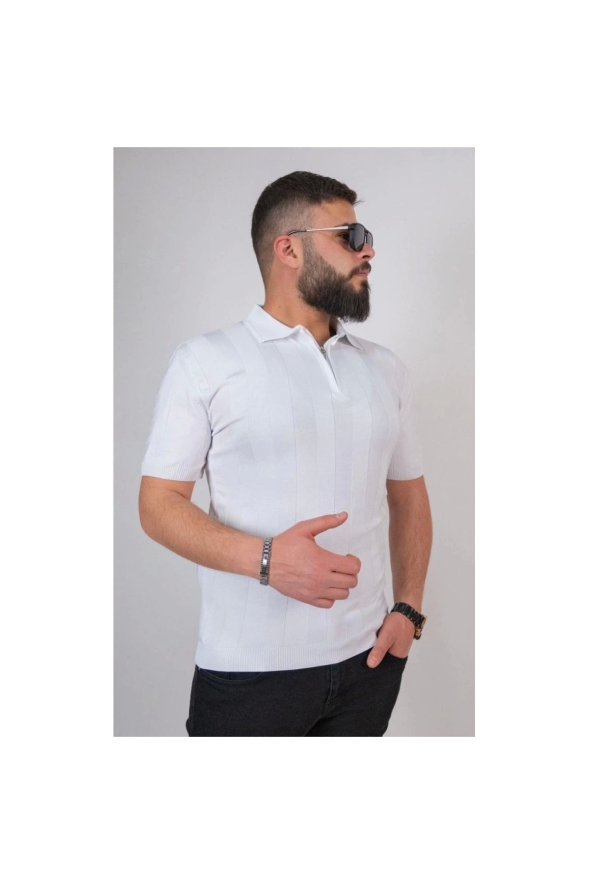Narnuga MARSiLYAN- Triko Dokuma Yarım Fermuarlı Yakalı Tshirt
