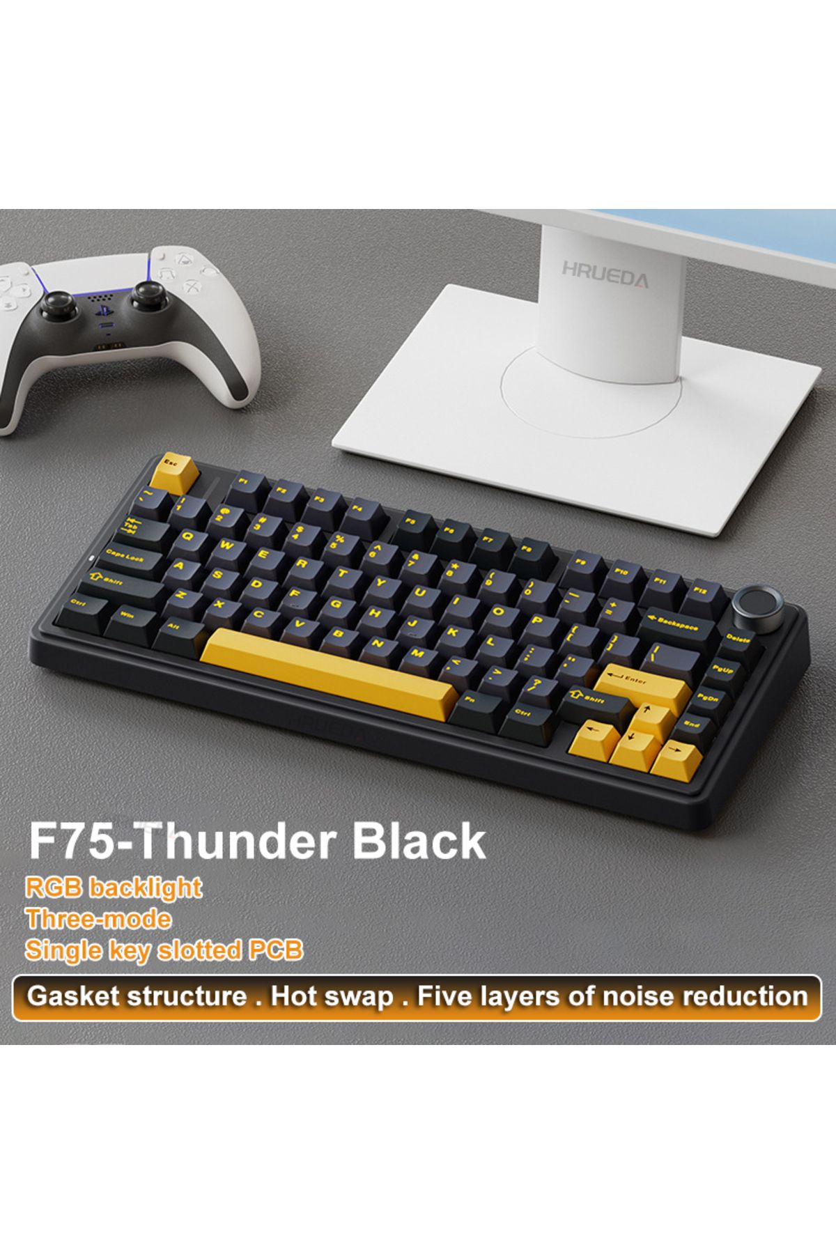 HRUEDA-لوحة مفاتيح ميكانيكية للألعاب TTC Crescent Axis 3mode Thunder Black AULA F75 2.4G لاسلكية/بلوتوث/سلكية 1