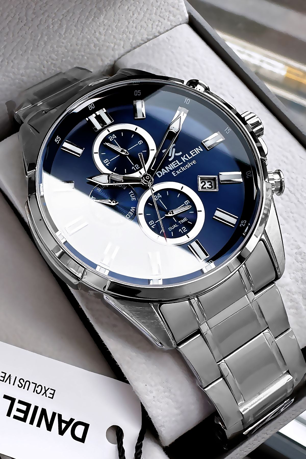Daniel Klein-Premium Men's Wristwatch 3 Atm Waterproof Silver Color Steel Strap + Natural Stone Bracelet Cbk234 3