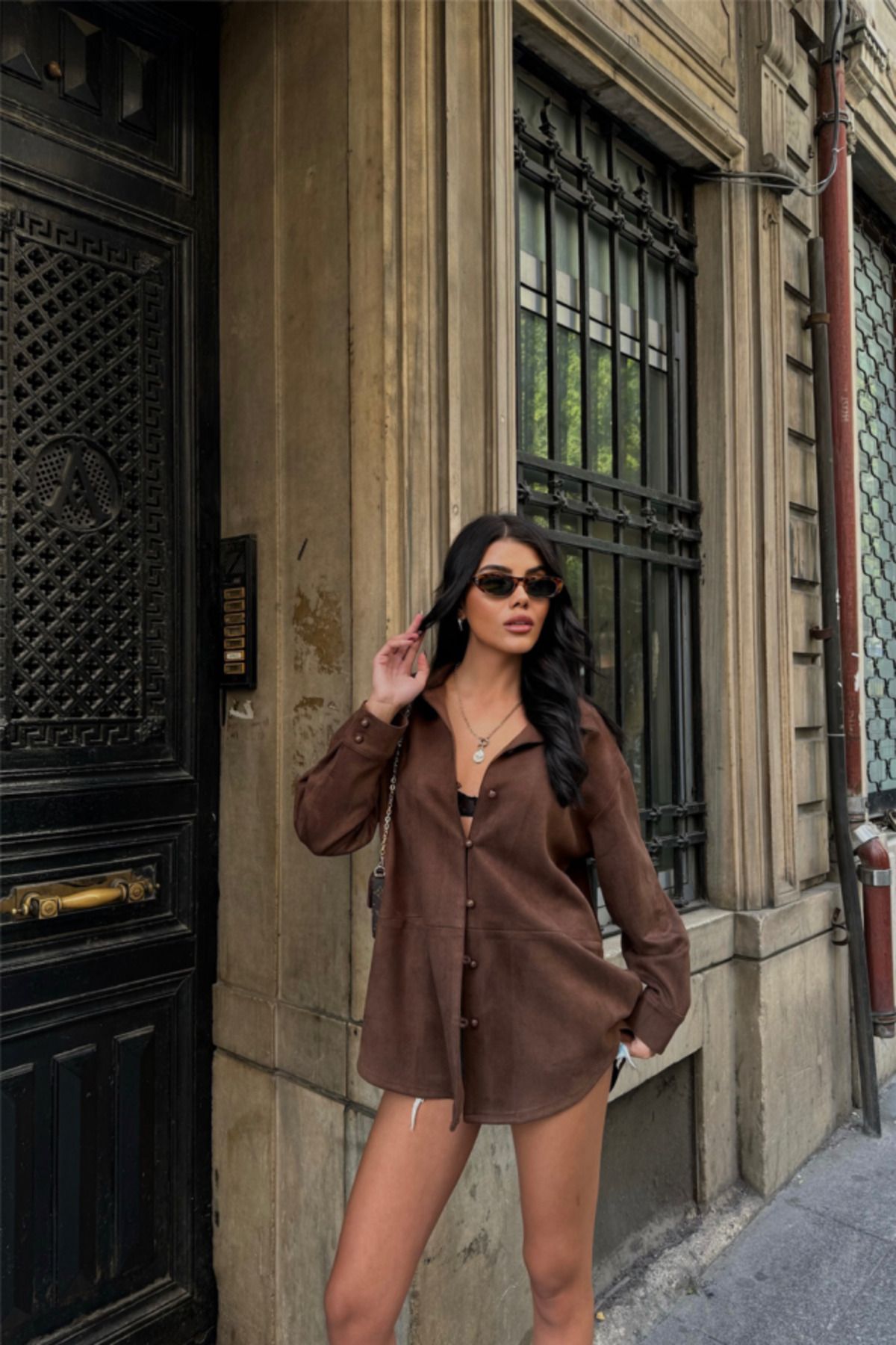 moda wanilia SÜET GÖMLEK - Kahverengi