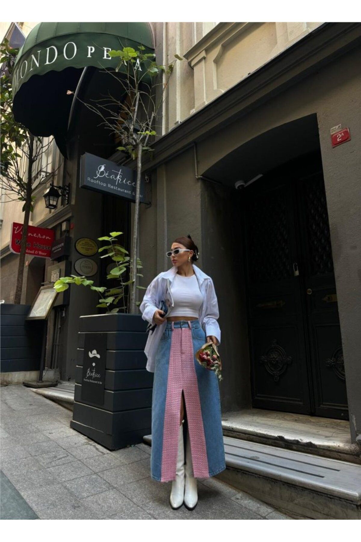 moda wanilia KOT ETEK PARÇALI UZUN ÖNDEN YIRTMAÇLI - Pembe