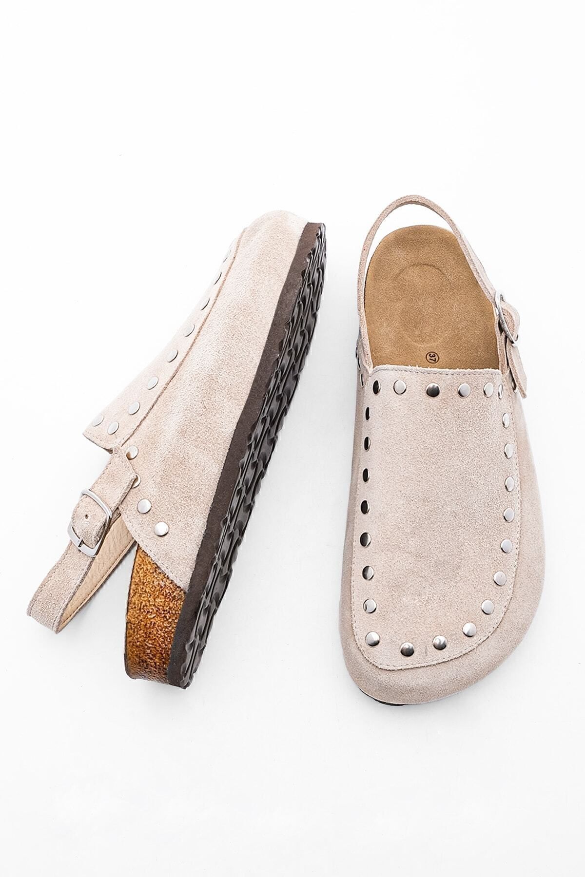 Marjin-Damen Sandalen aus echtem Leder mit Eva-Sohle, vorne geschlossen, mit Nieten, lässige Sandalen Bolve Beige 8