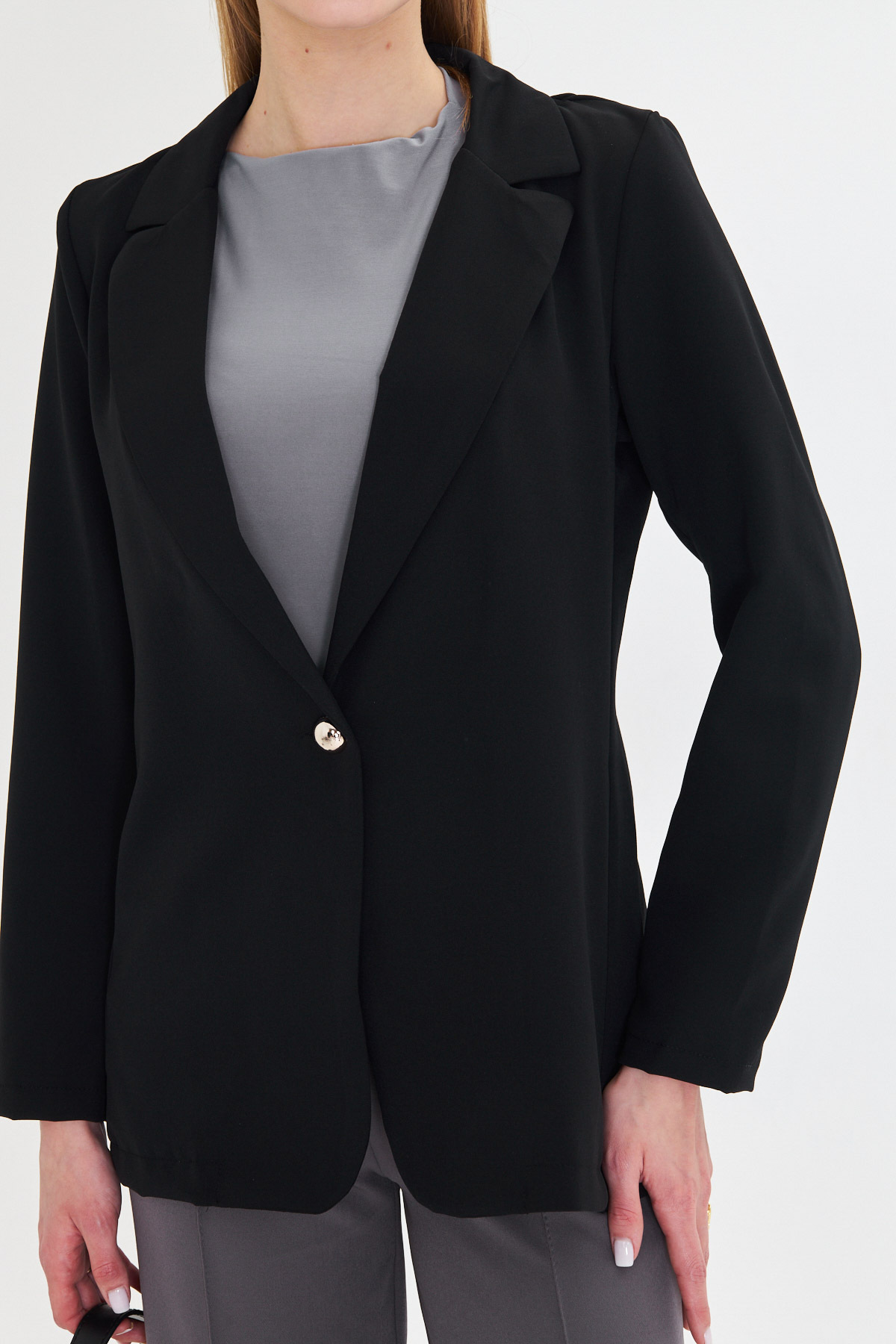 armonika  Kadın Siyah Tek Düğmeli Ceket Arm-23y001047 - Görsel 5