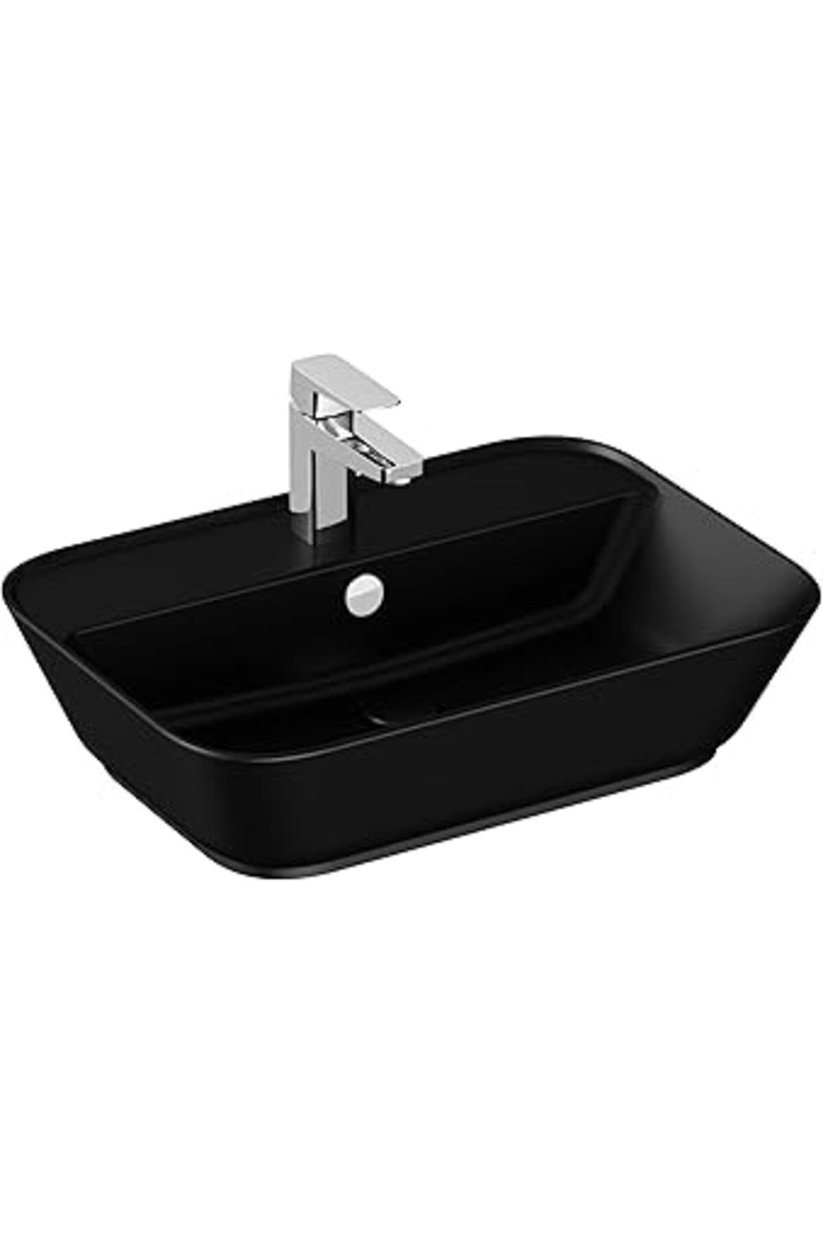 Pazarcan Vitra Geo 7426B083-0001 Dikdörtgen Çanak Lavabo, 60 Cm, Mat Siyah