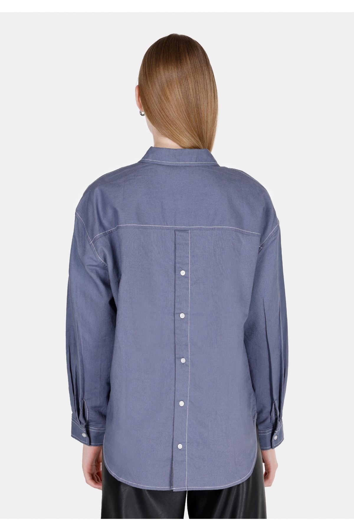 Colin's-Regular Fit Shirt Neck Plain Women's Blue Long Sleeve Shirt 2