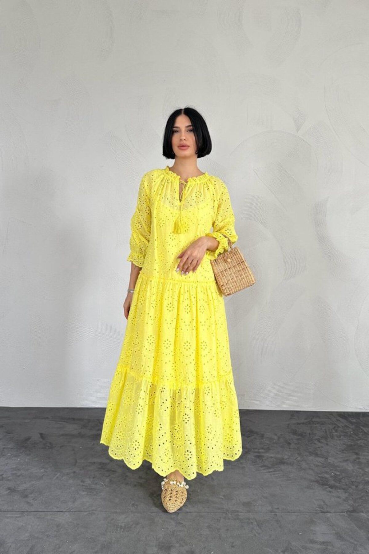 MHT STORE Sarı Dantelli New Elbise