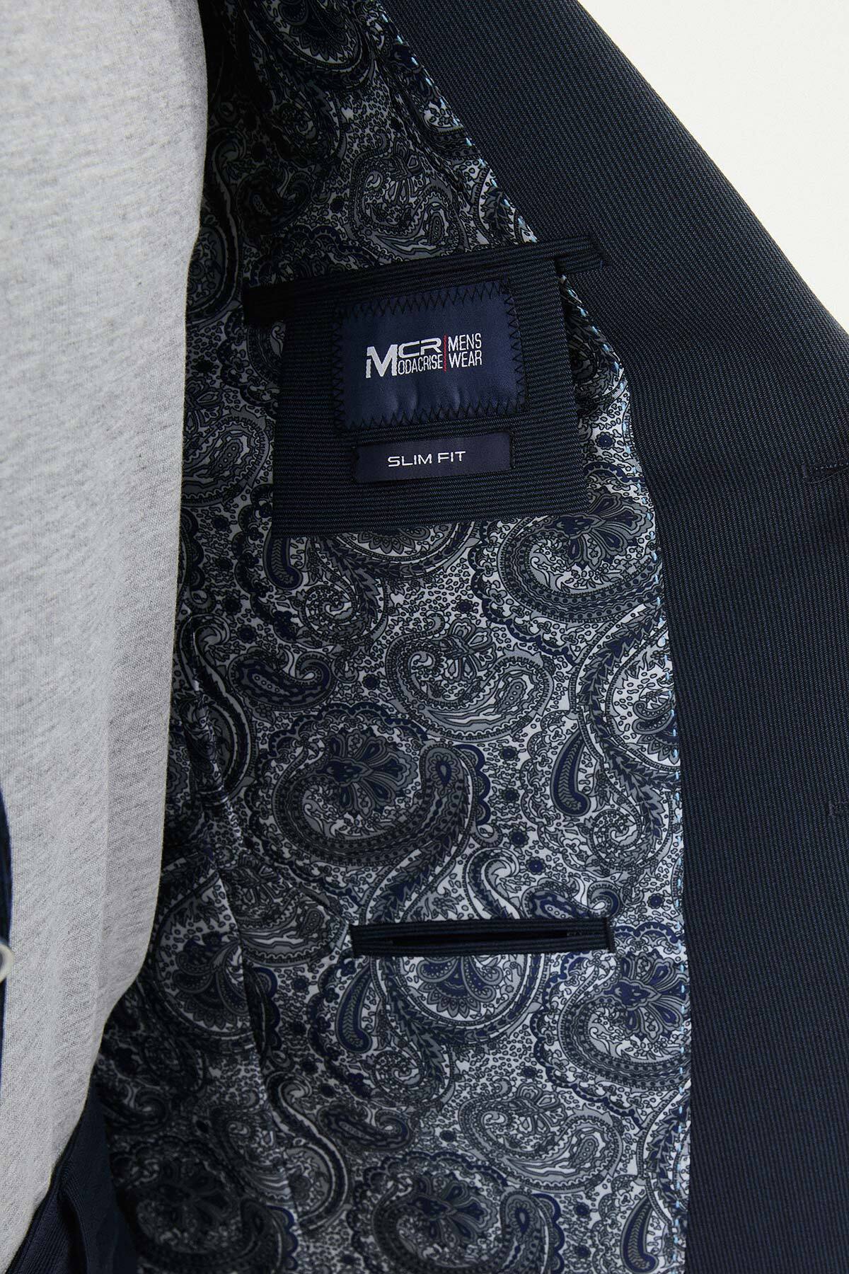 Çizgili Slim Fit Torba Cep İpli Erkek Takım Elbise Lacivert - 45378.25Y — رنگارنگ — تصویر 6 از 6