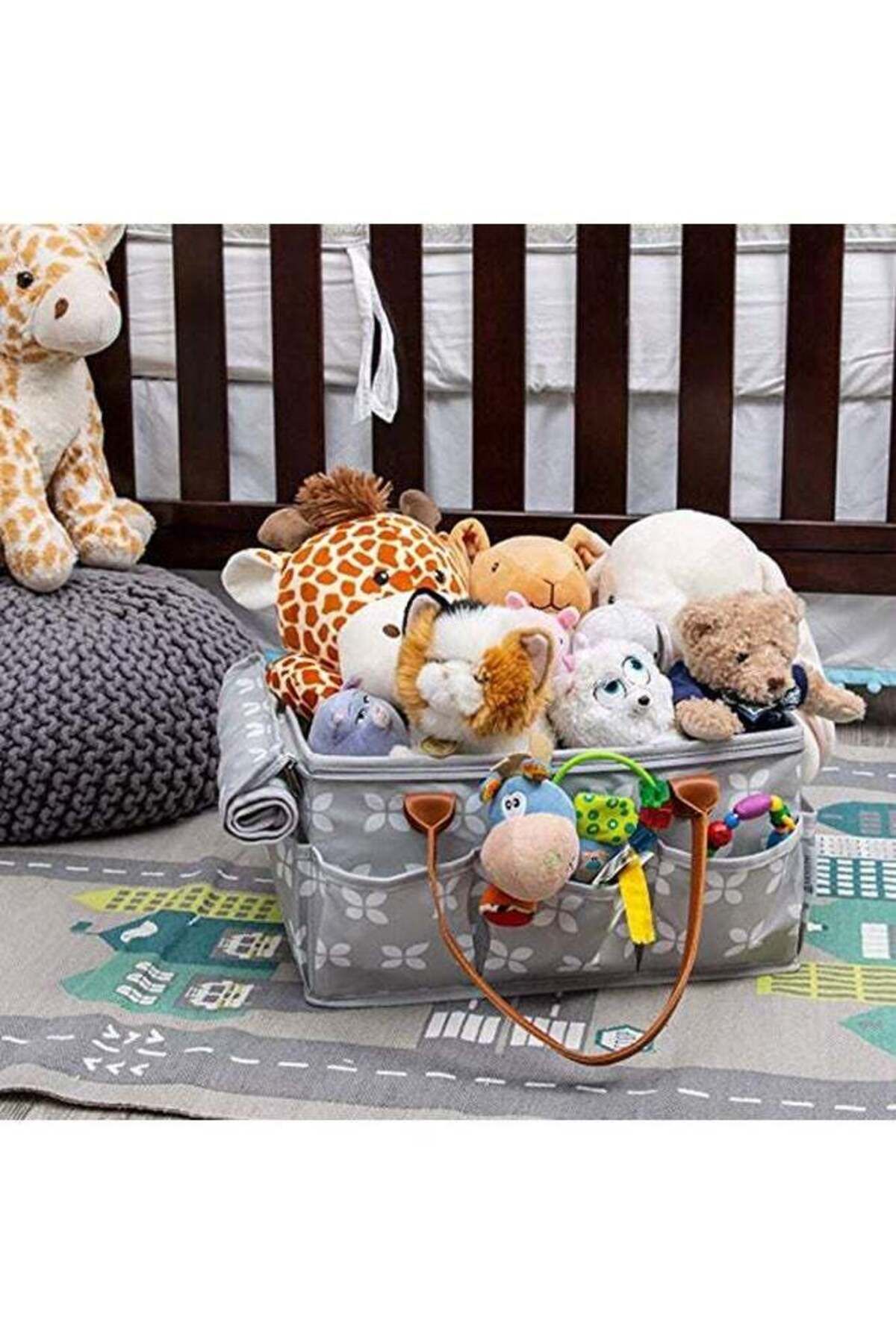 COOYA-Baby Diaper Caddy Bag, With Zipper Lid And Leather Handle, Large Capacity, Portable and Durable 5