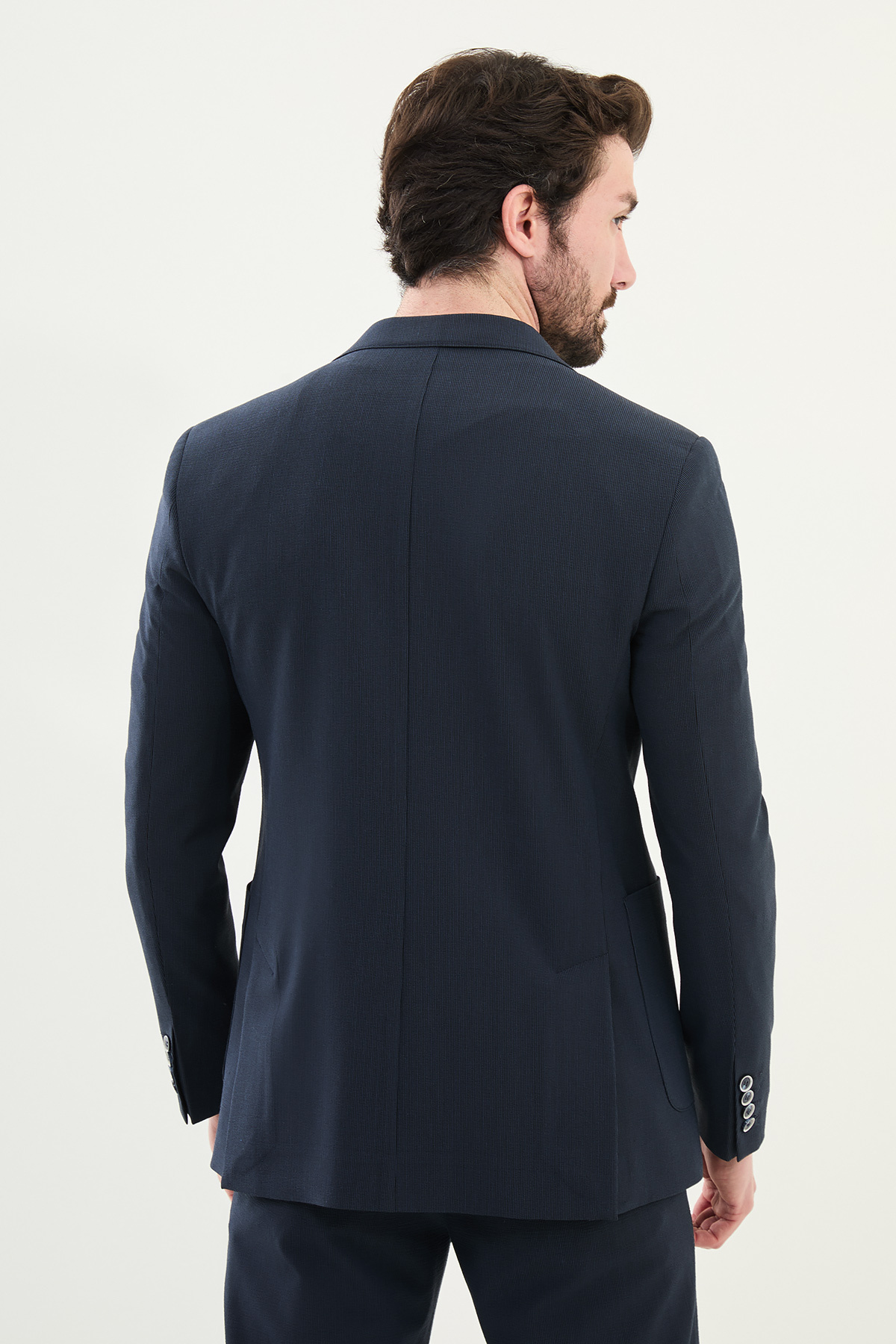 Çizgili Slim Fit Torba Cep İpli Erkek Takım Elbise Lacivert - 45378.25Y — رنگارنگ — تصویر 5 از 6