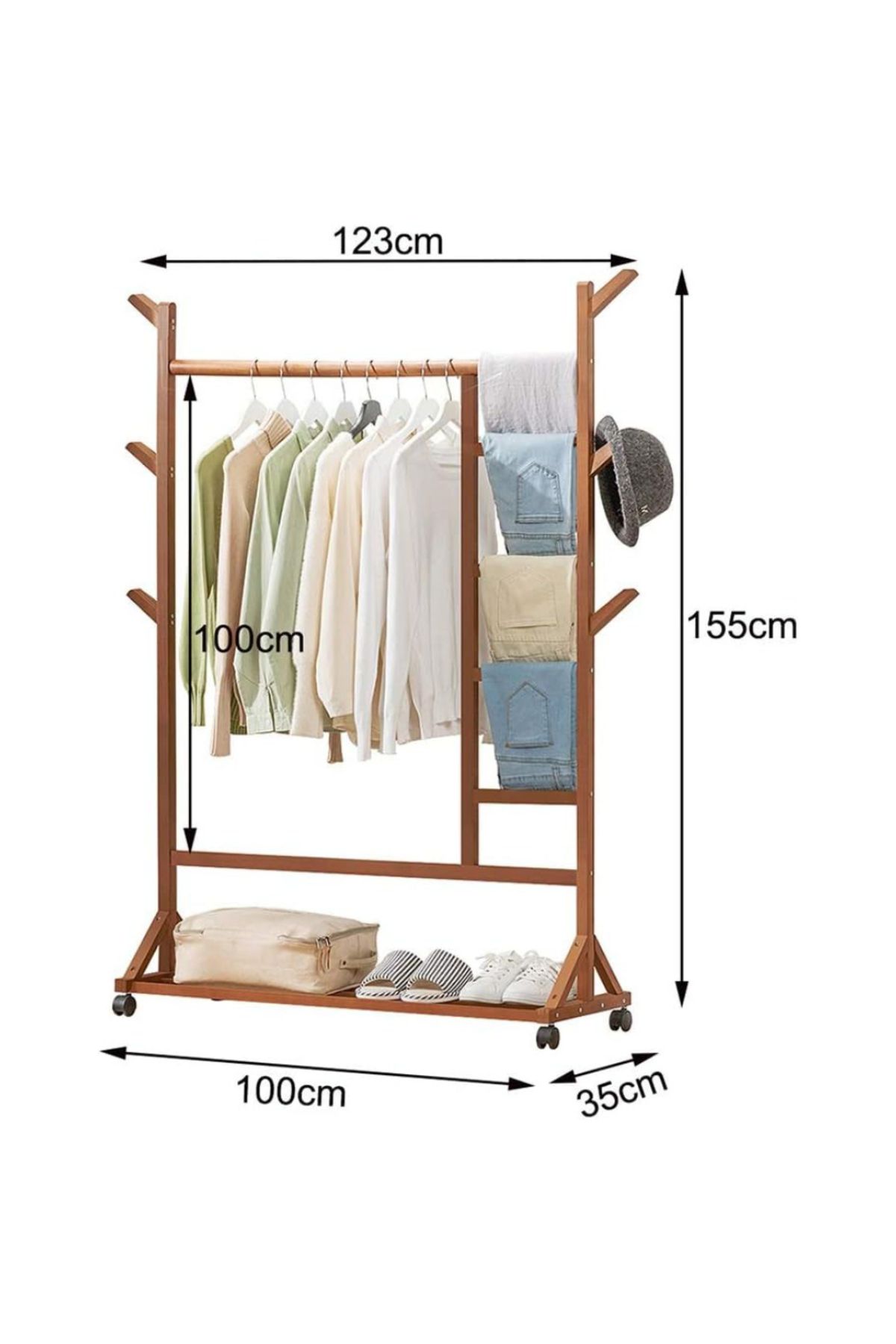 Quasar & Co.-Hallway Hanger, ®, With Wheels, Suitable for Clothes/Shoes, Bamboo, 100x35x155 Cm, ​​Brown 8