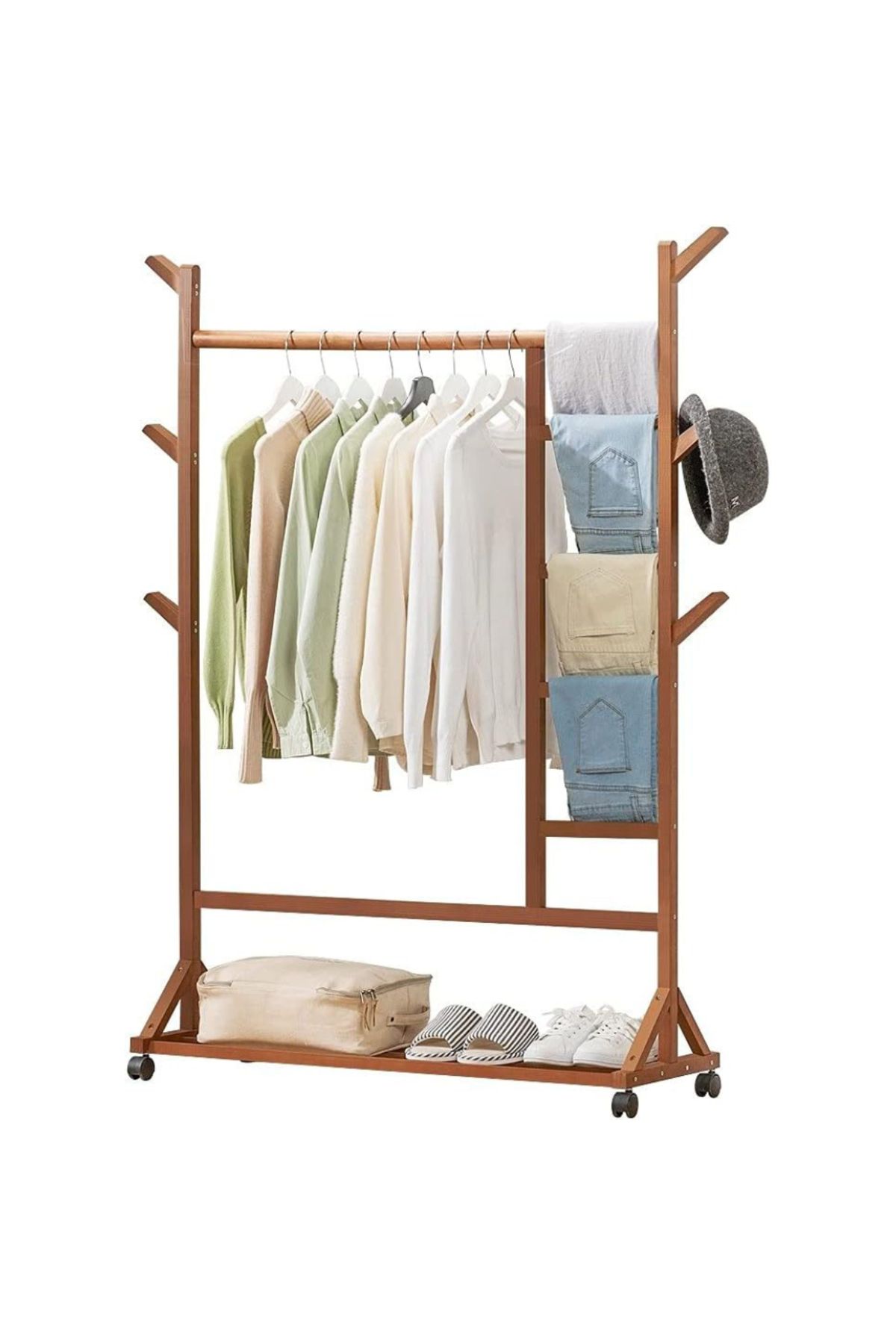 Quasar & Co. Cuier Hol, , Cu Roti, Pretabil Imbracaminte/incaltaminte, Bambus, 100x35x155 Cm, Maro - One Size