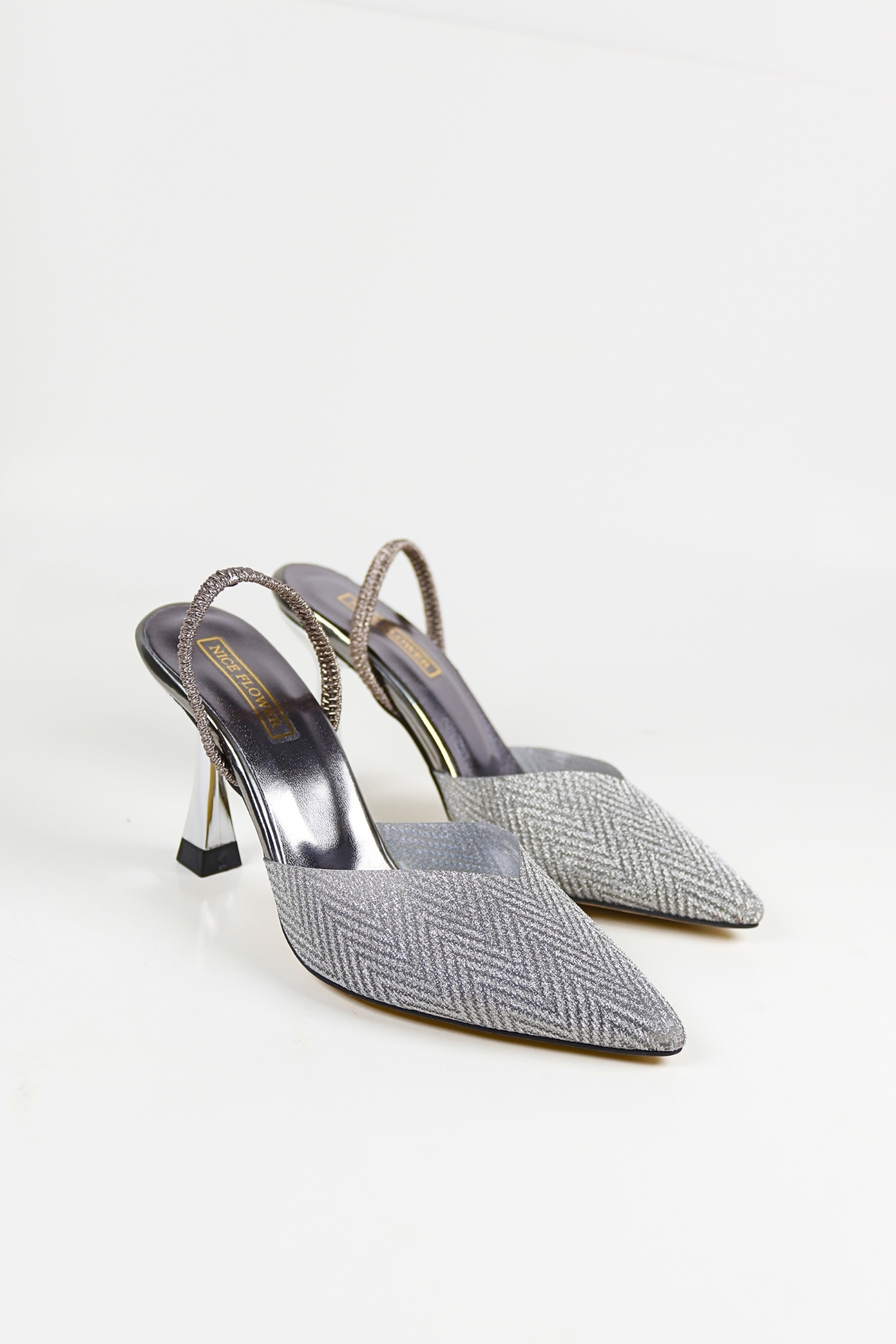 NiceDiffer Kadın Altın Renk Şefaf Sim Detaylı Abiye Sivri Burun Arkası ...