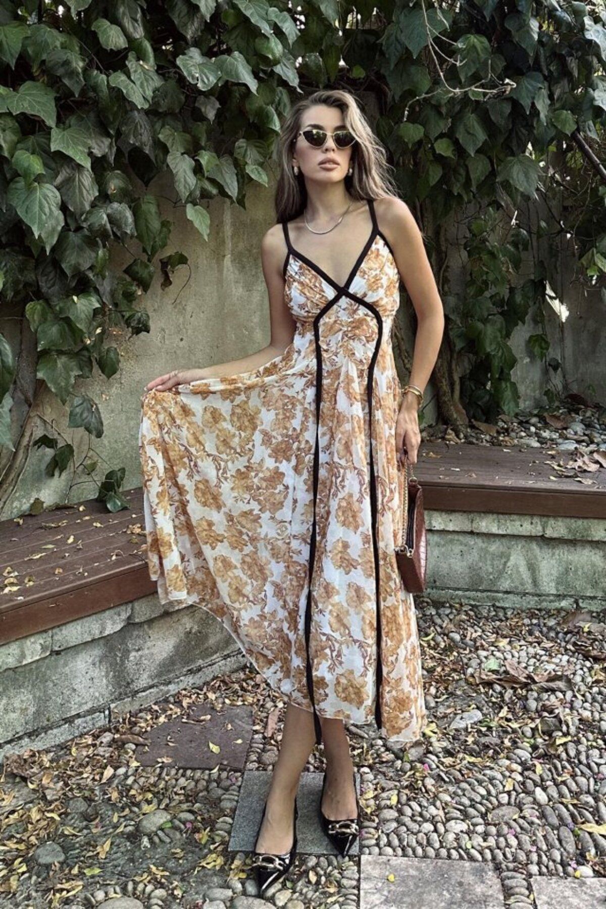 ASFSTORE Biyeli Elbise - Taş