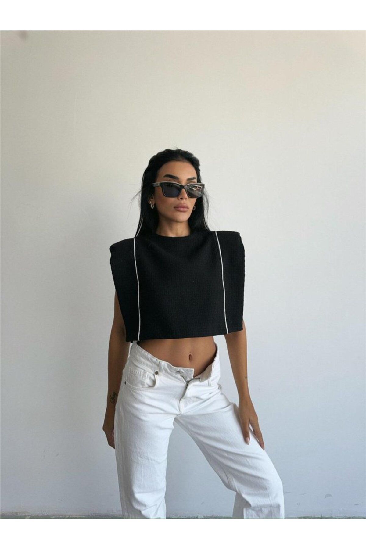 Melenza VATKALI CROP BLUZ - Siyah