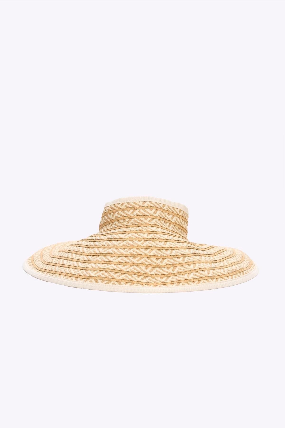 Haşema-Foldable Patterned Ecru Visor Beach Hat with Binding Detail 90 1