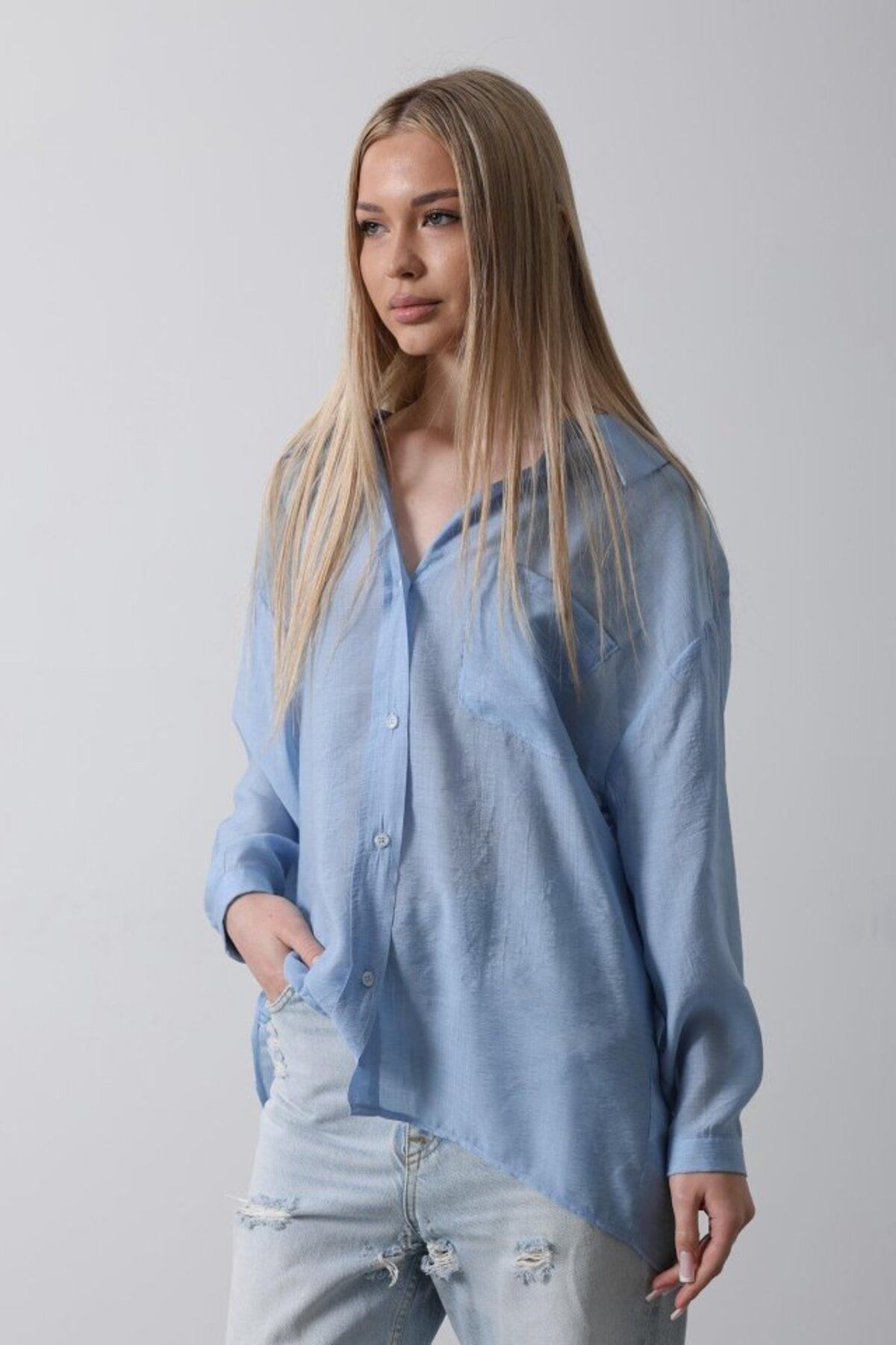 Deridün Yıldız Shoes Cepli Oversize Gömlek - Koyu Mavi
