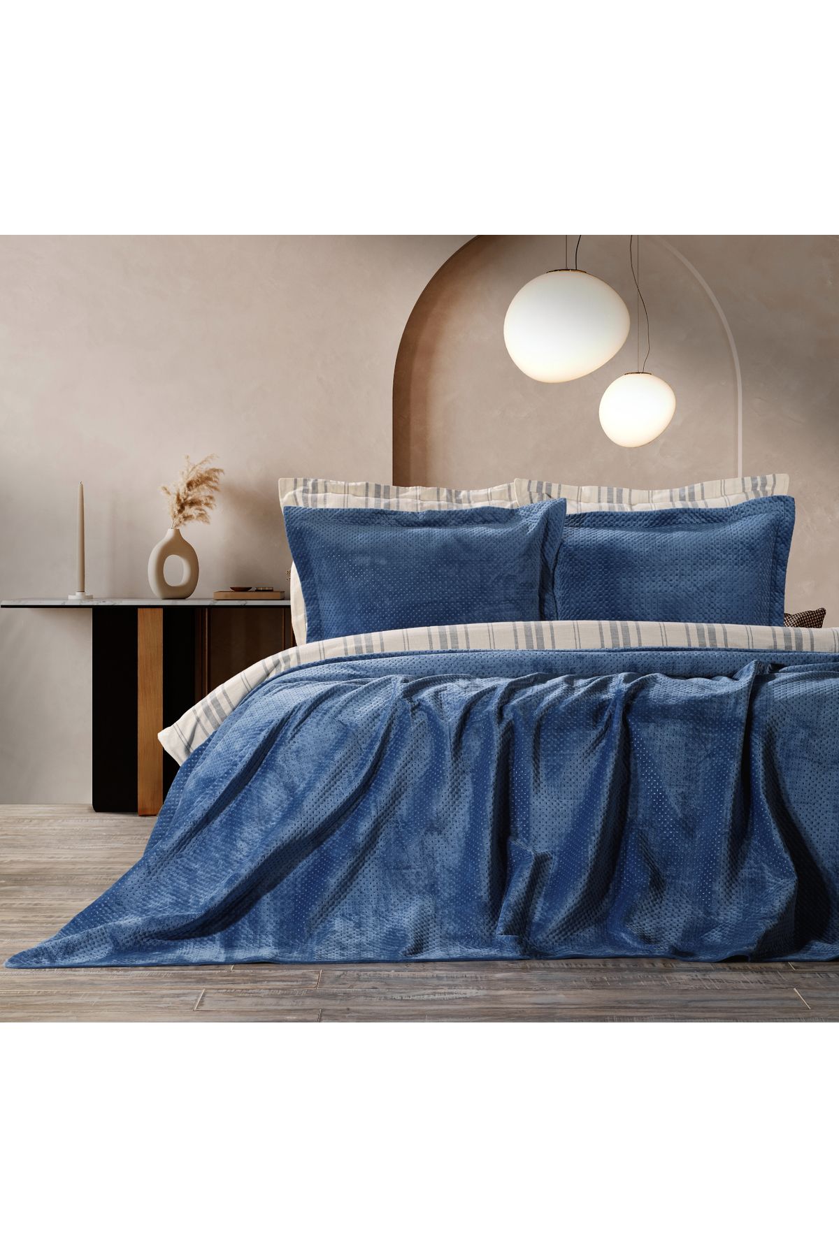 ZEBRA CASA-Scala Indigo Double Bedspread Set 4
