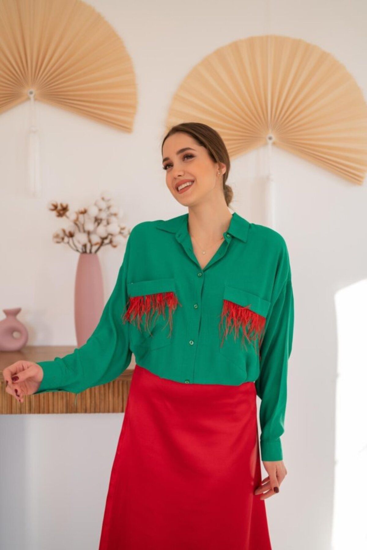 Meleners Yeşil Cepli Püsküllü Gömlek