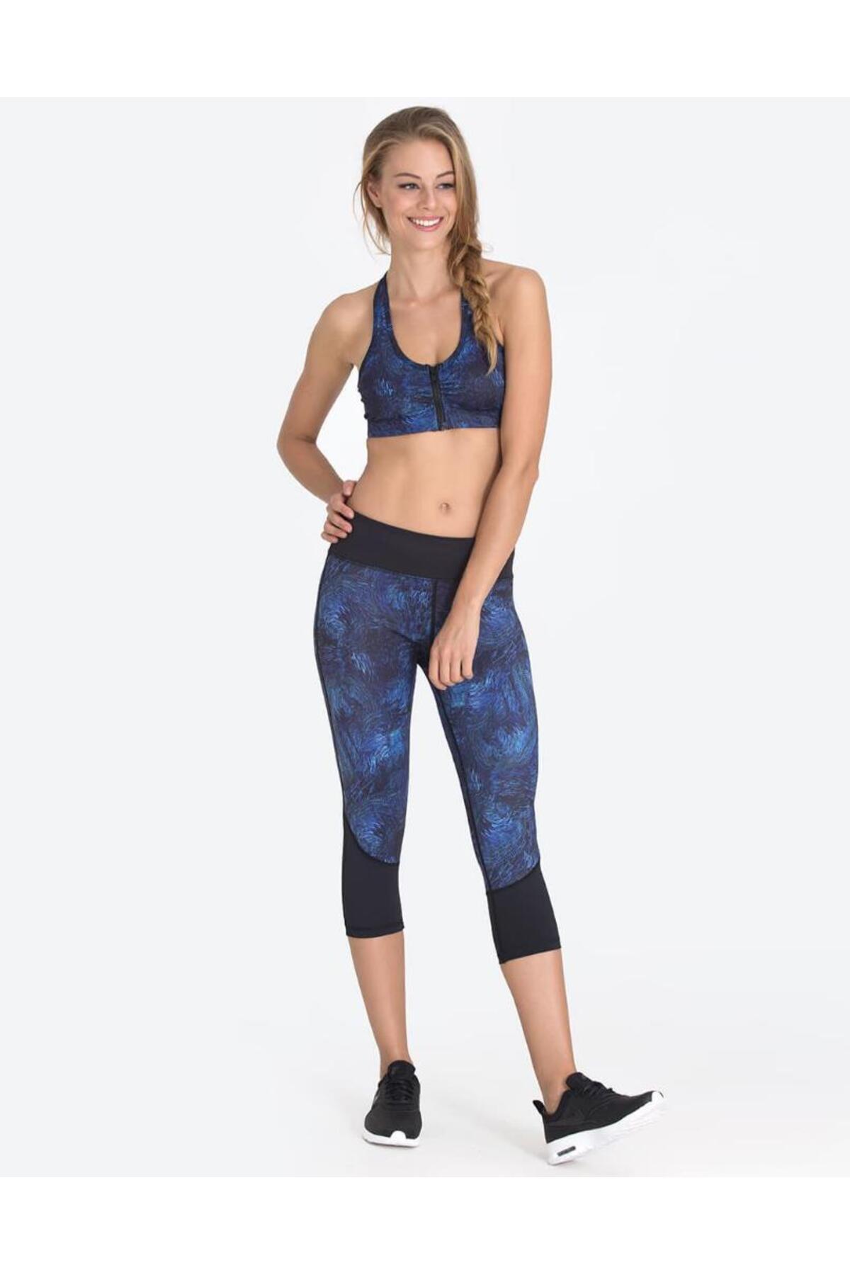Vie Active-Chelsea Blue Feather Capri Sports Leggings 3