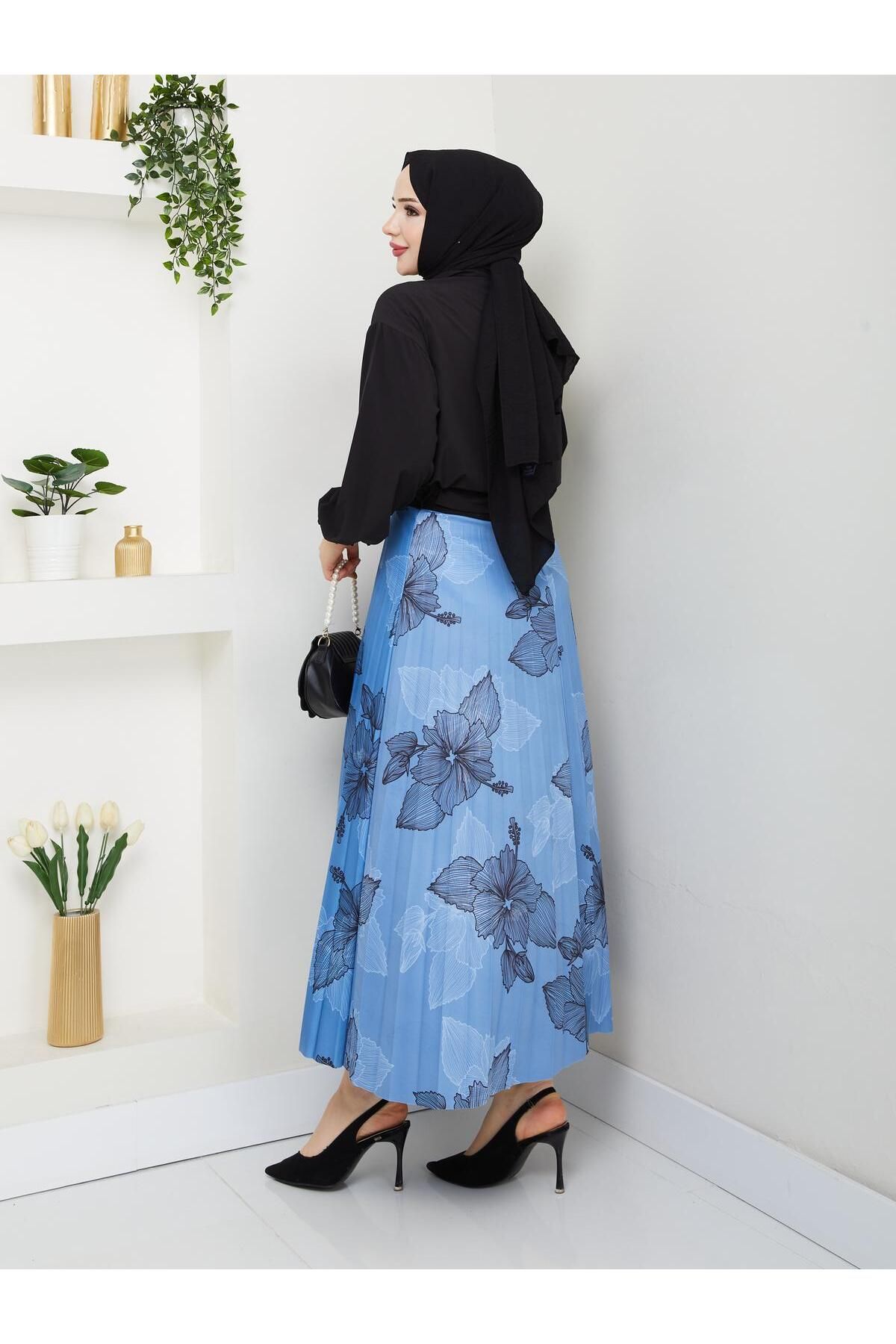 samu butik-Lycra Satin Pleated Skirt Does Not Show 2