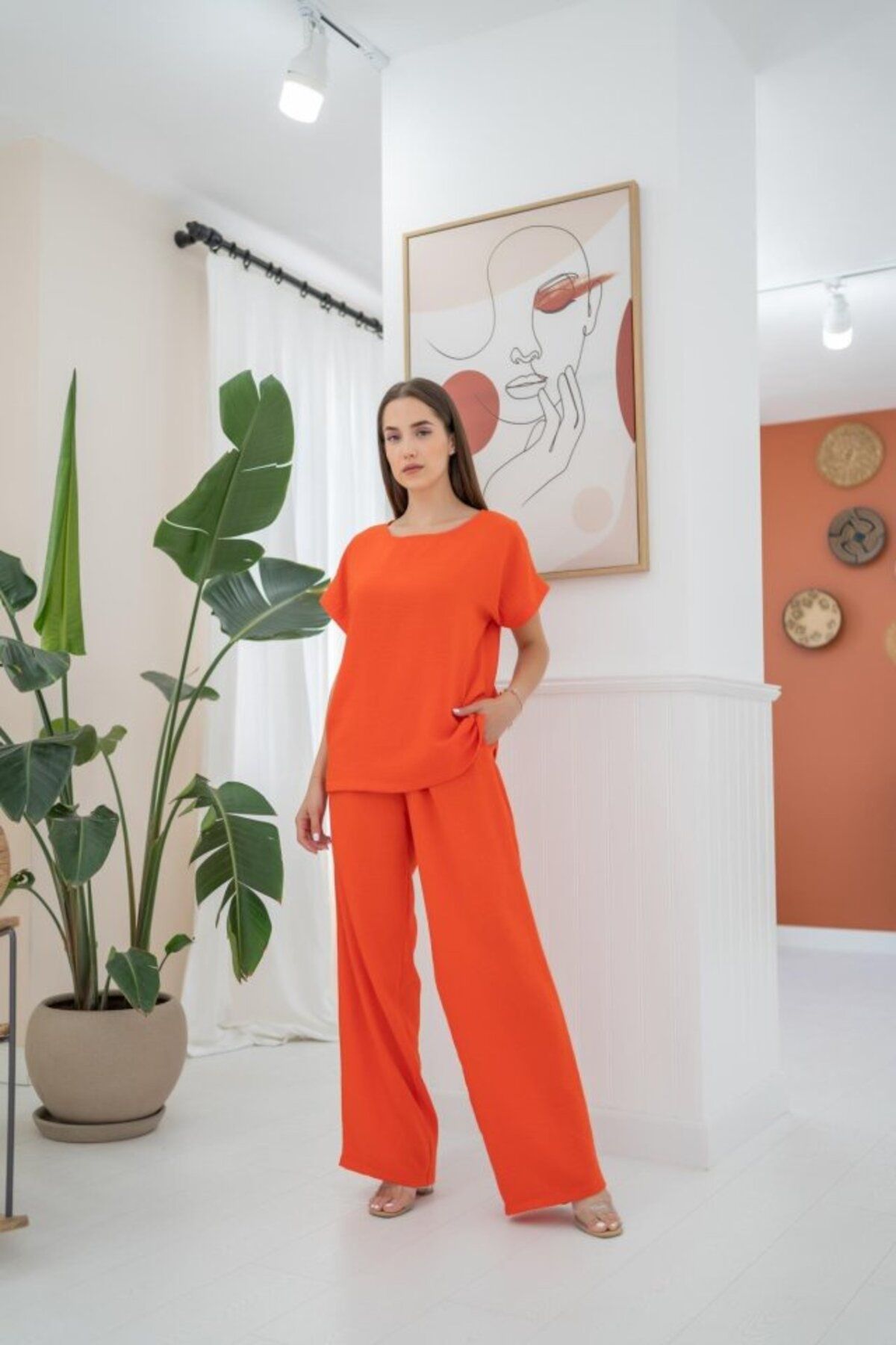 MHT STORE Oranj T-Shirt Ve Pantolon Takım