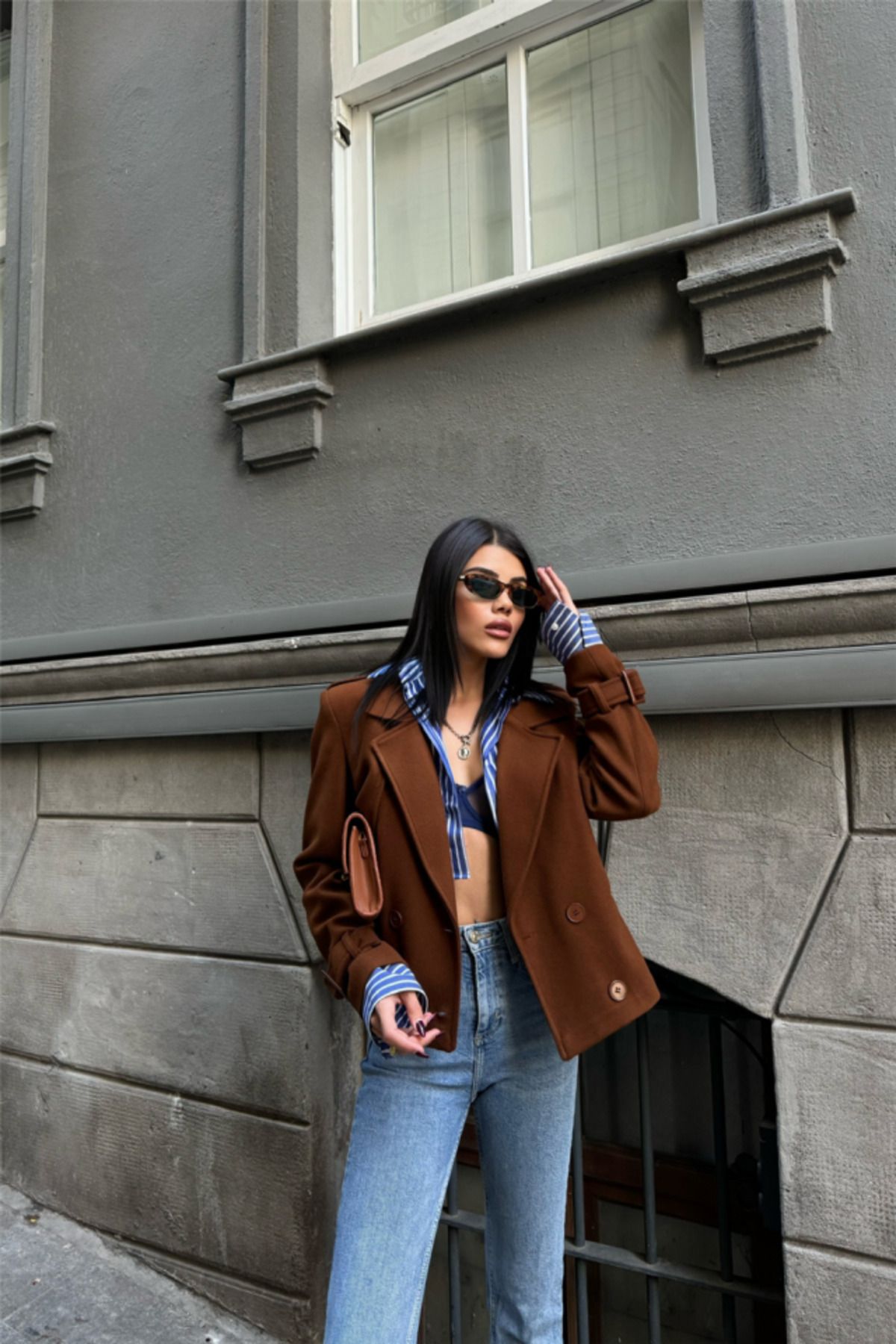 novafems KAŞE CROP CEKET 4 DÜĞME - Kahverengi