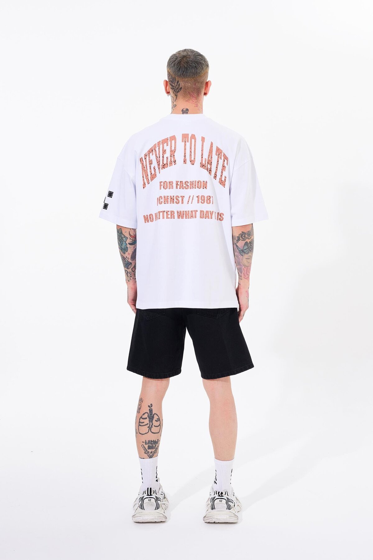 Machinist-Men's Never to Late Printed Oversize White T-shirt 6