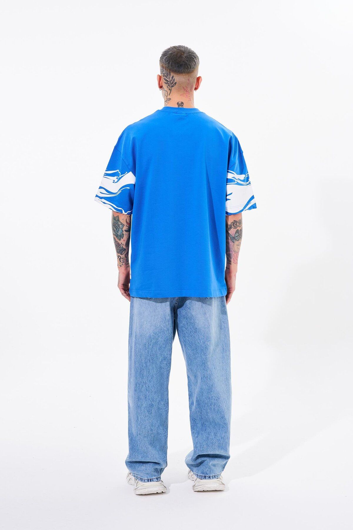 Machinist-Men's Sleeve Printed Oversize Light Blue T-Shirt 5
