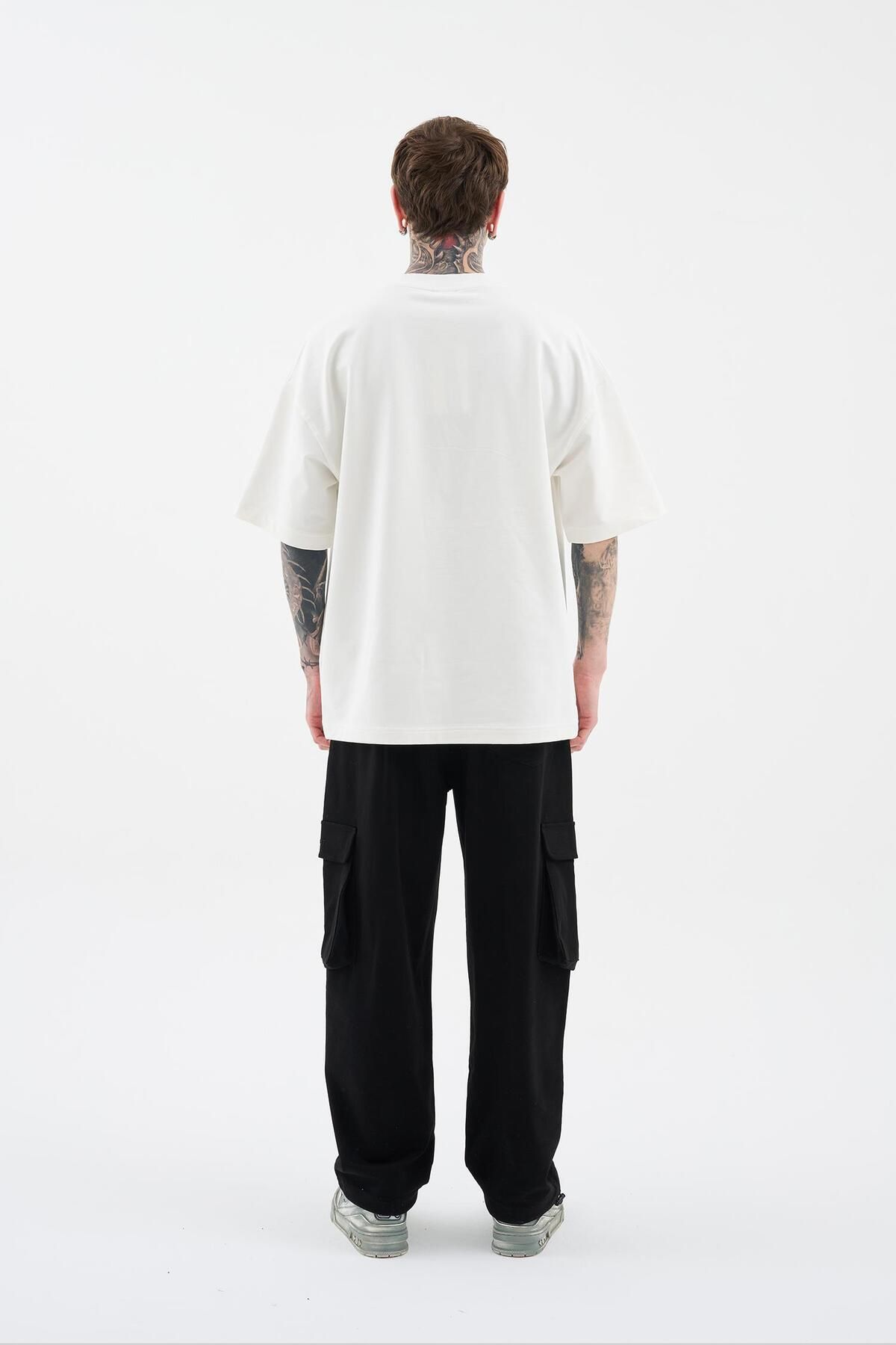 Machinist-Men's Swan Printed Oversize Space Gray T-Shirt 8